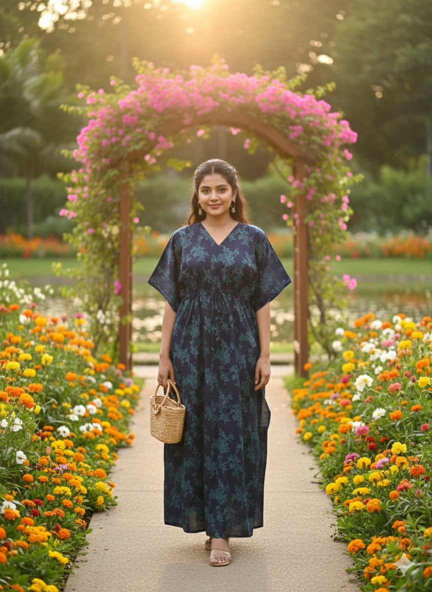 Floral feeding kaftans-navy blue
