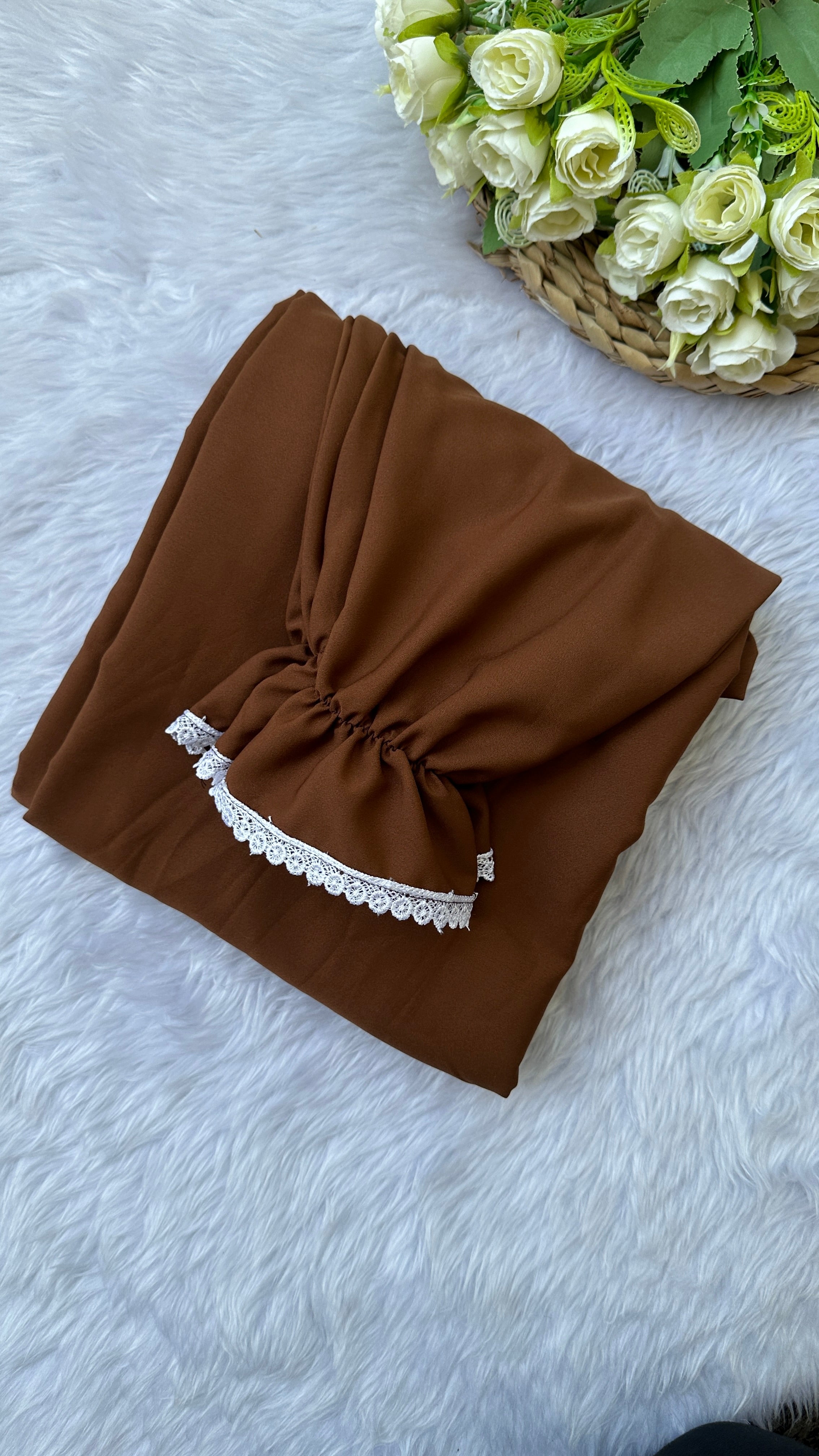 Coffee brown premium crepe prayer dress with small lace