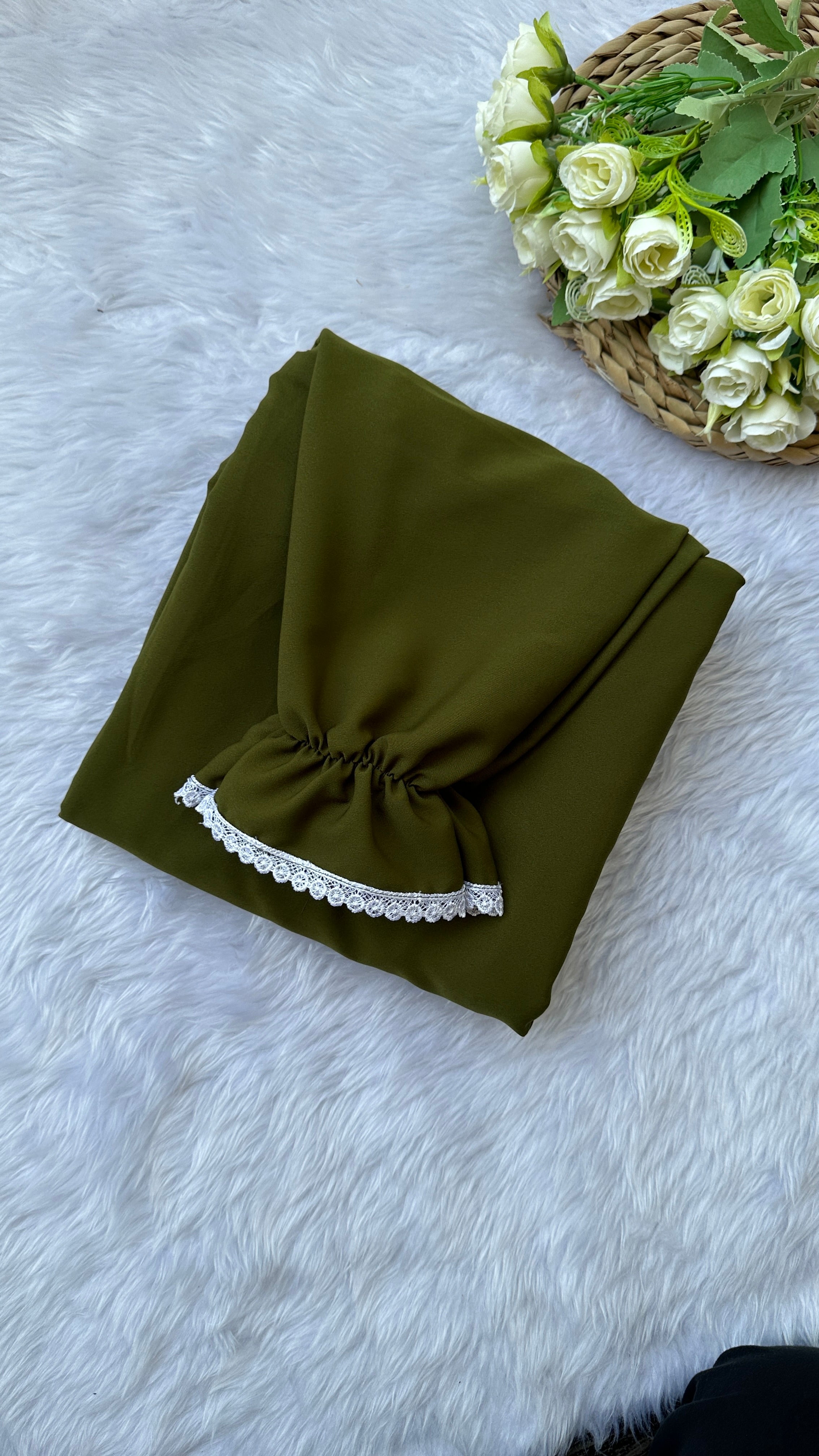 Green premium crepe prayer dress with small lace