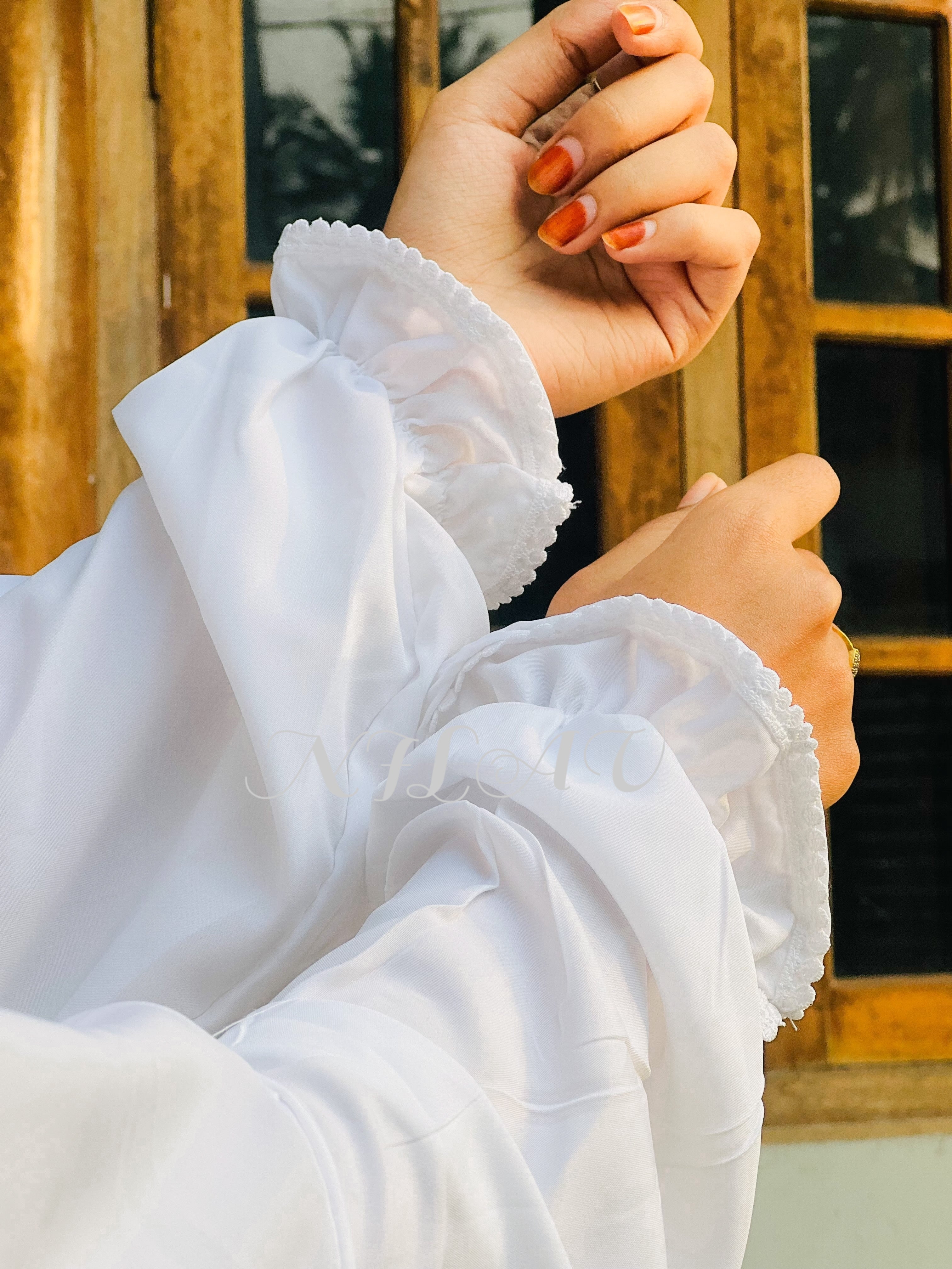 Premium White crepe prayer dress with small lace