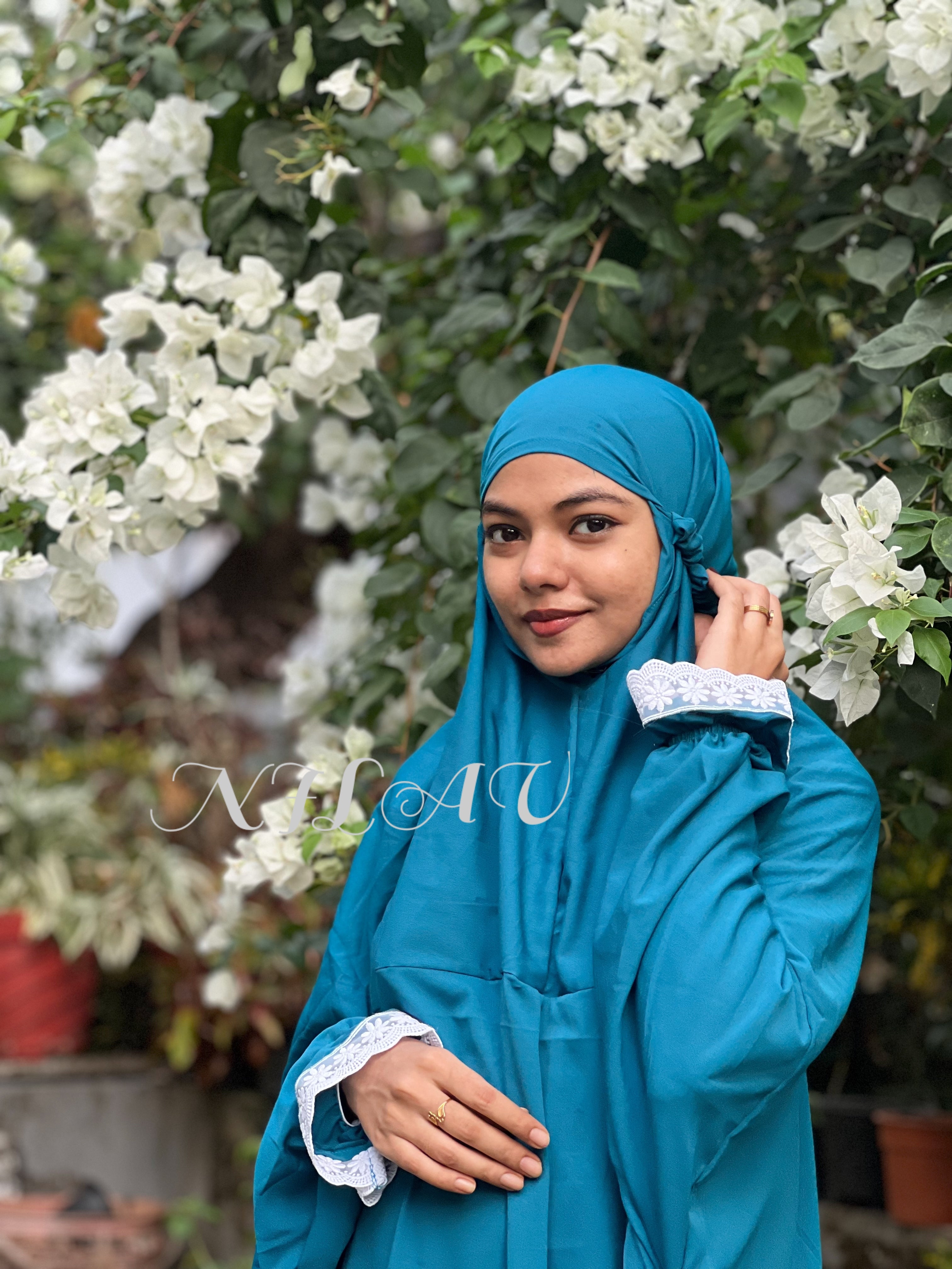 Peacock blue prayer dress