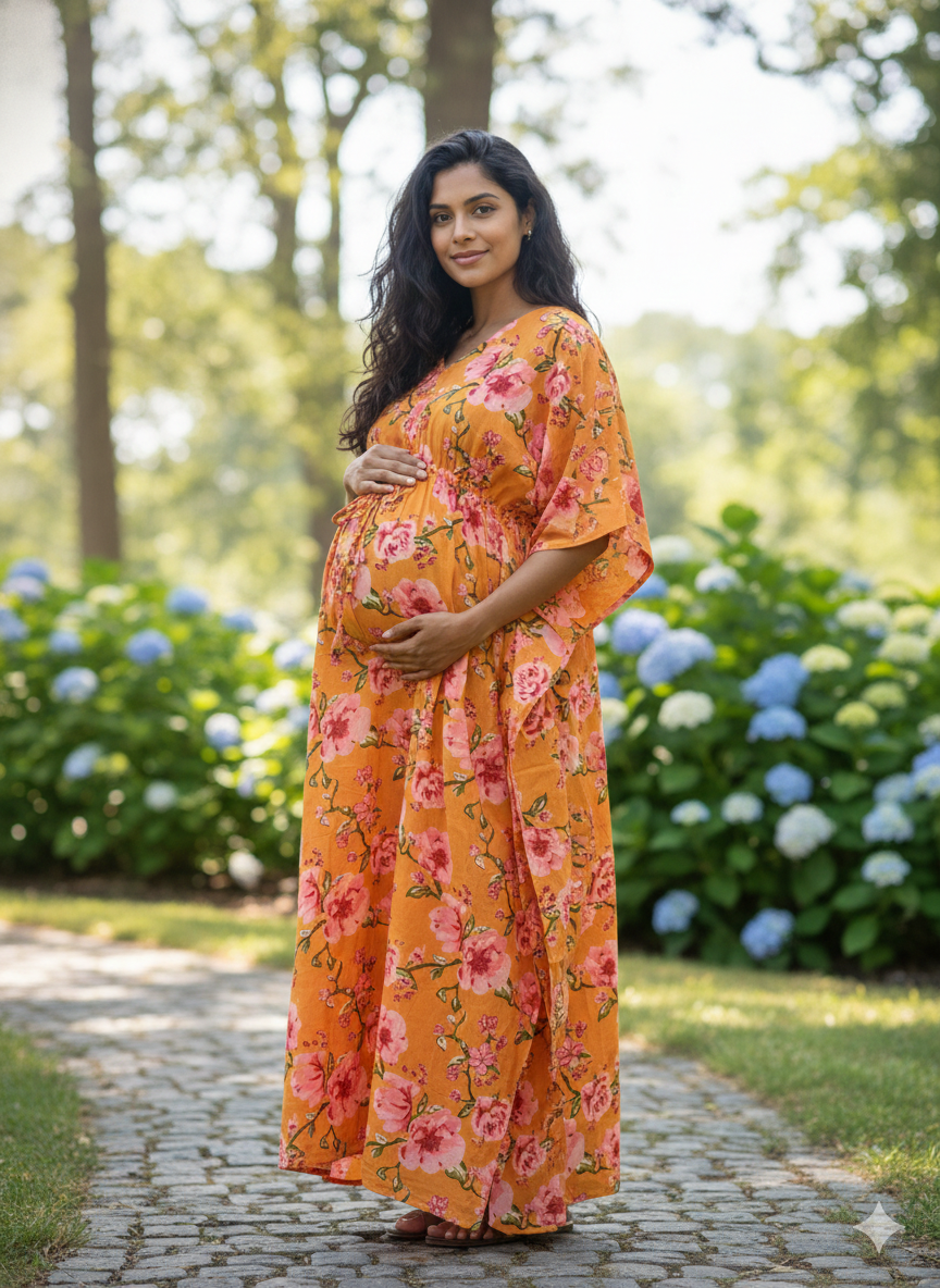 Premium floral kaftan in pure soft cotton fabric with centre zip &length 57” (free size L-5xl)