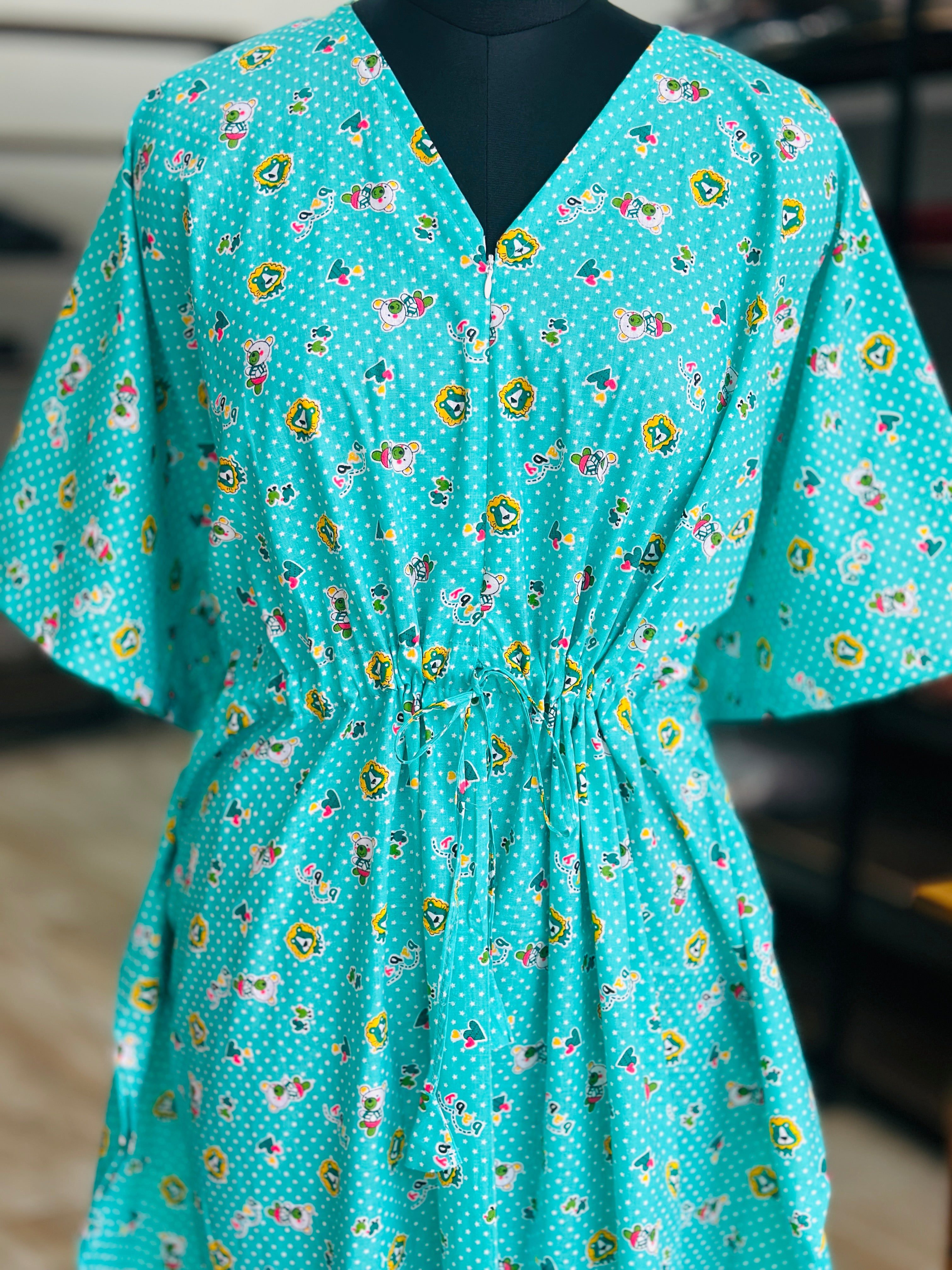 Premium cartoon print kaftan in jaipur cotton fabric with centre zip