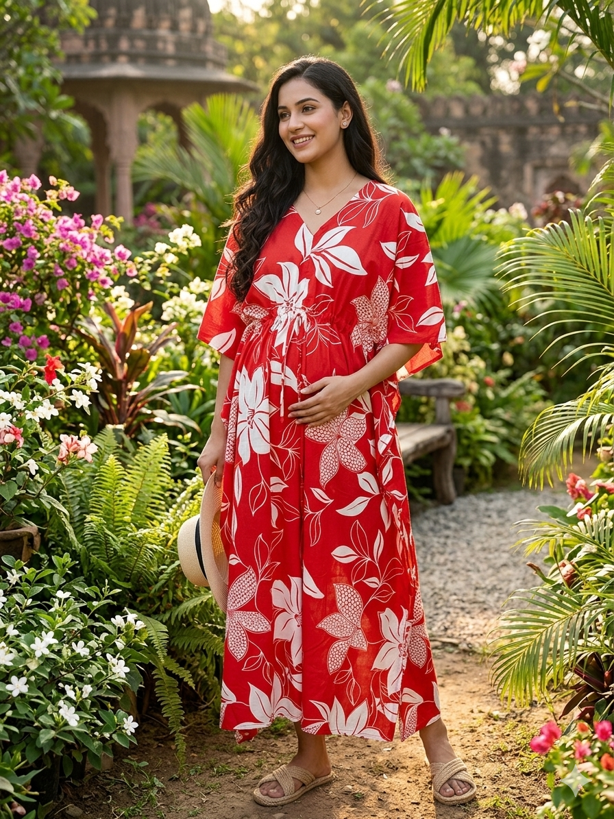 Premium floral plus size kaftan in pure soft cambric cotton fabric with centre zip &length 57” (free size L-5xl)