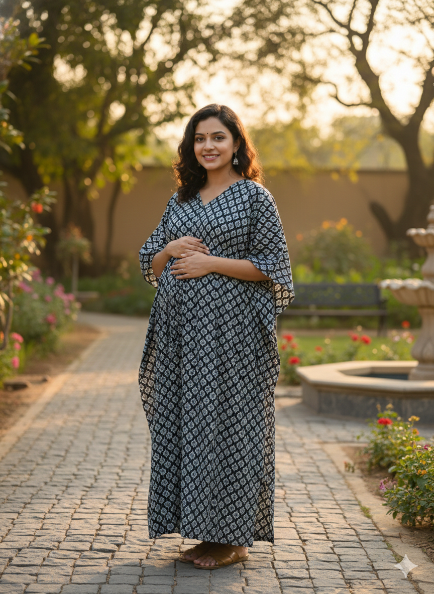 Premium floral kaftan in pure soft cotton fabric with centre zip &length 57” (free size L-5xl)