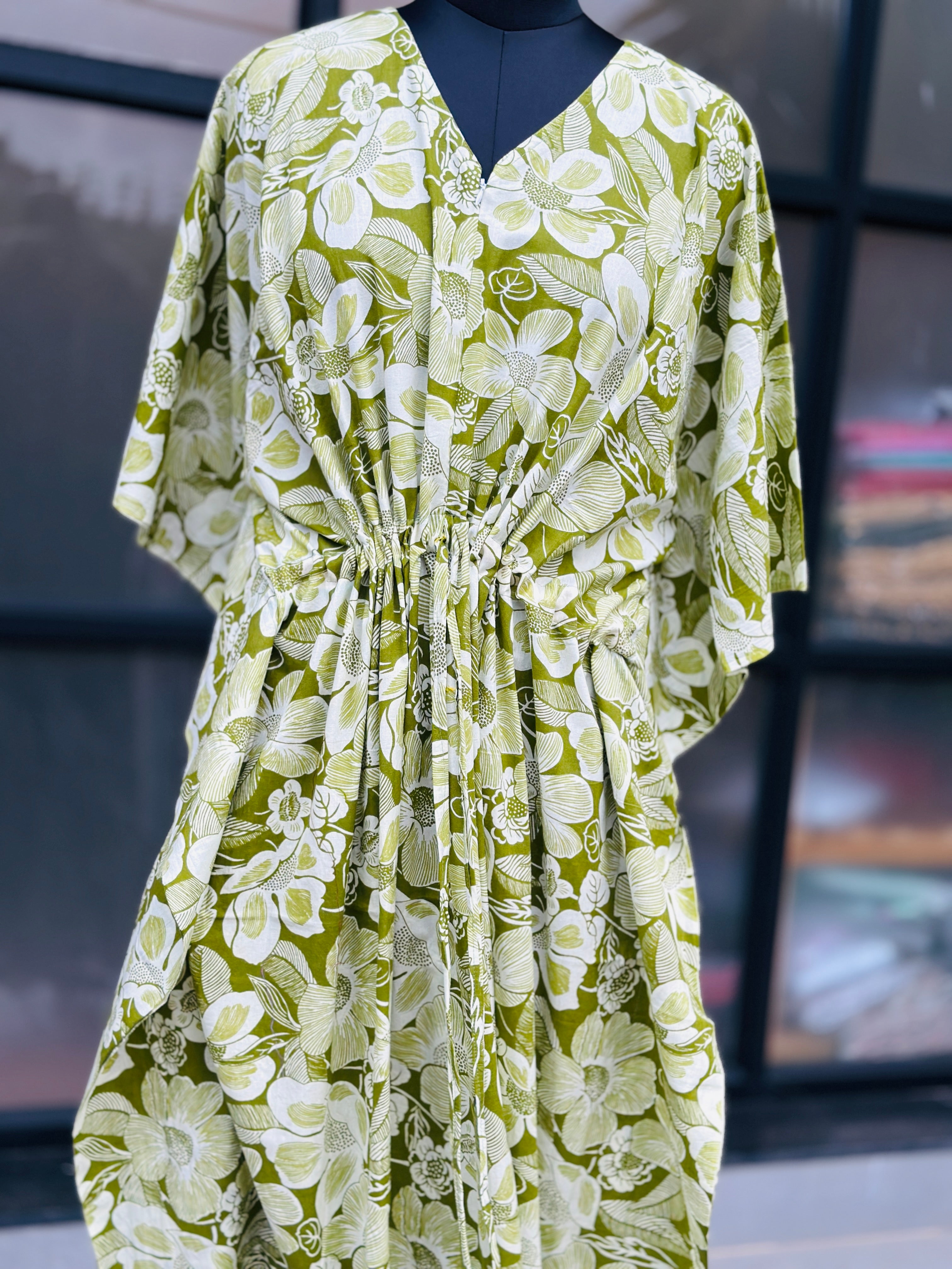 Premium floral kaftan in jaipur cotton fabric with centre zip