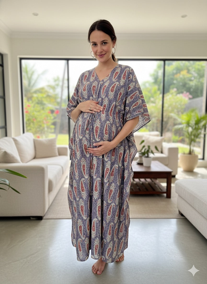 Premium floral kaftan in pure soft cotton fabric with centre zip &length 57”