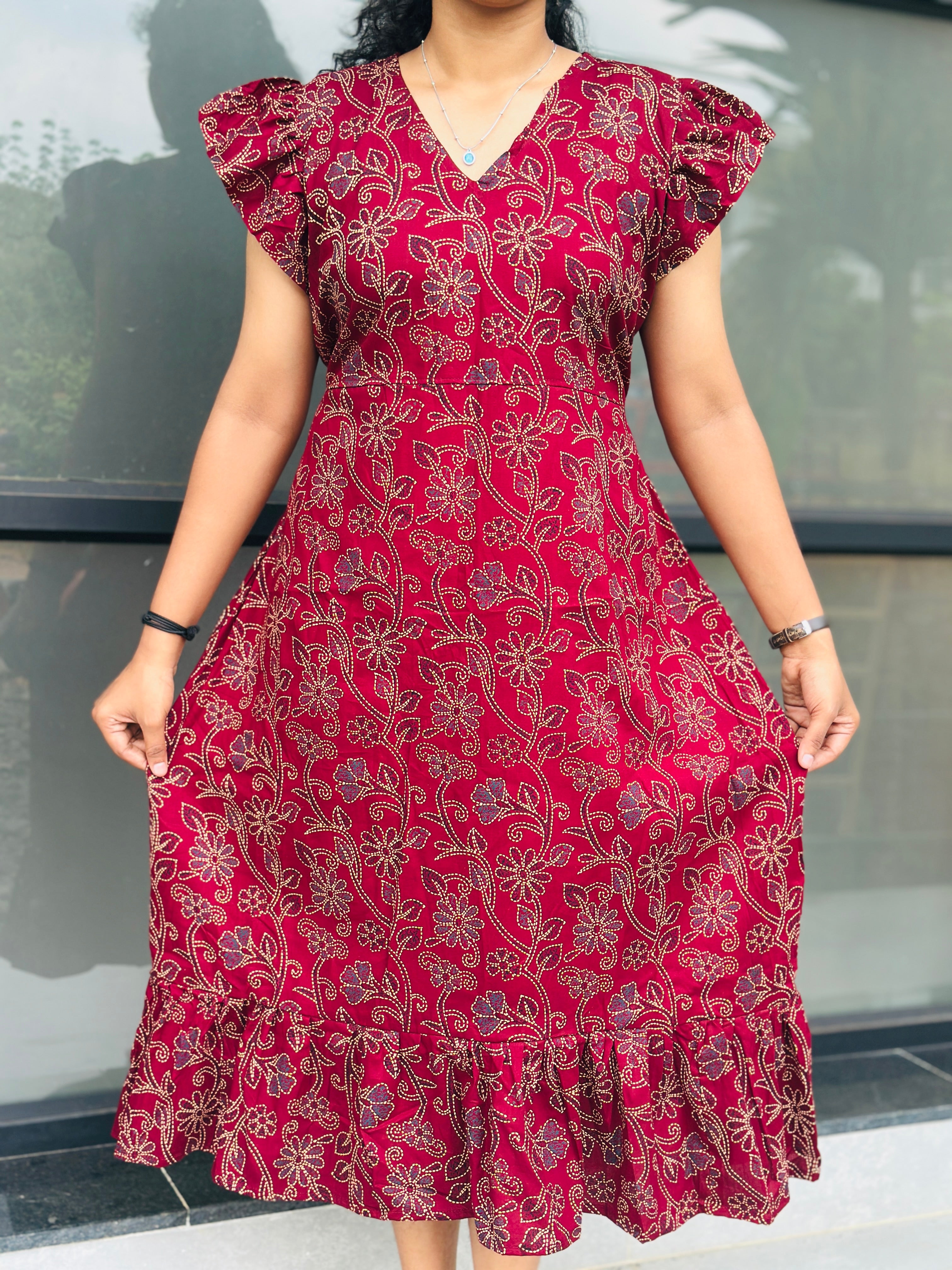 Ruffle sleeve non feeding frock