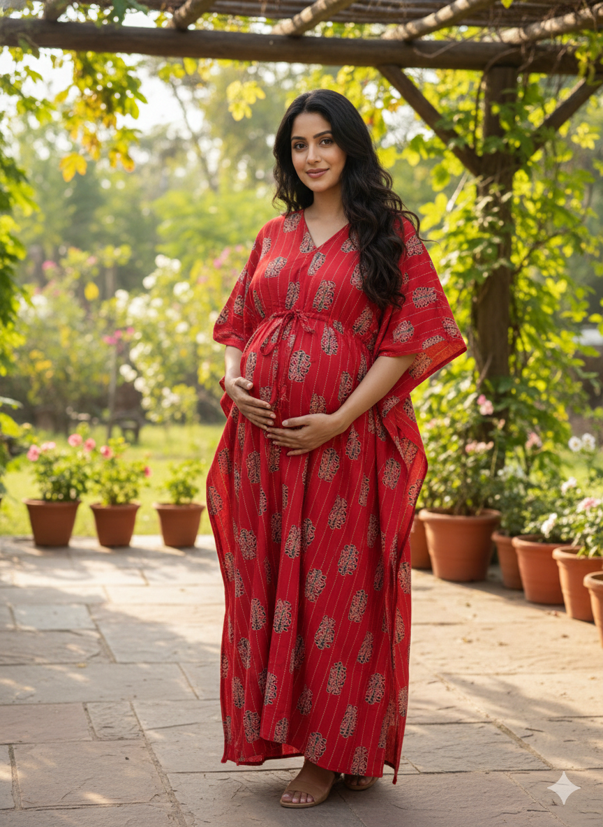 Premium Ajrak kaftan in pure soft cotton fabric with centre zip &length 57”