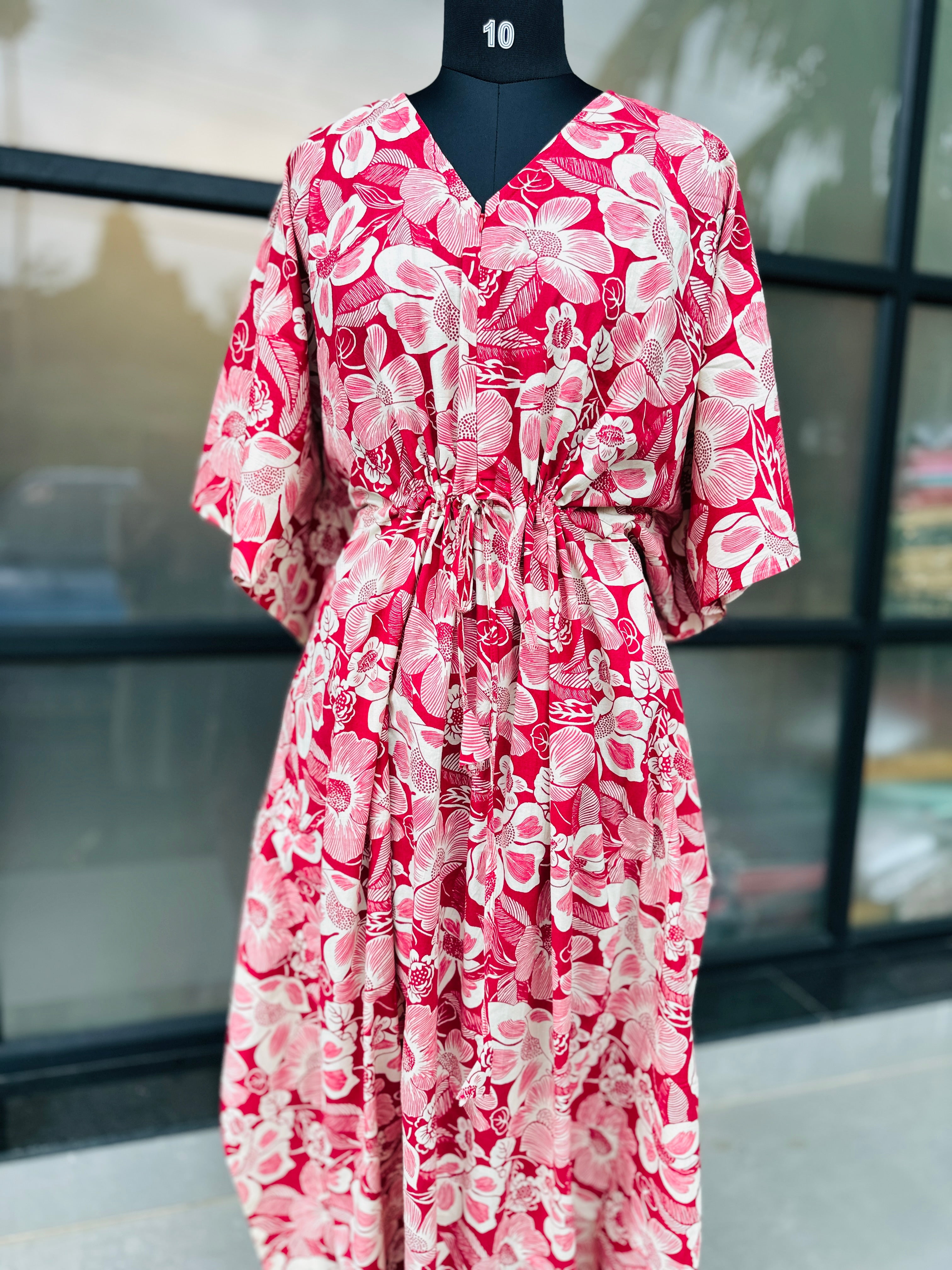 Premium floral kaftan in jaipur cotton fabric with centre zip