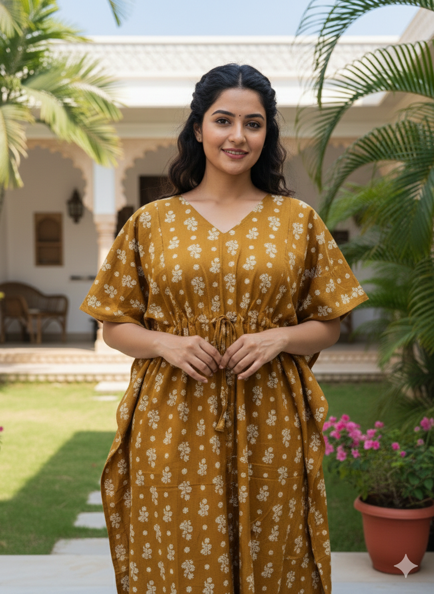 Floral feeding kaftans-mustard yellow