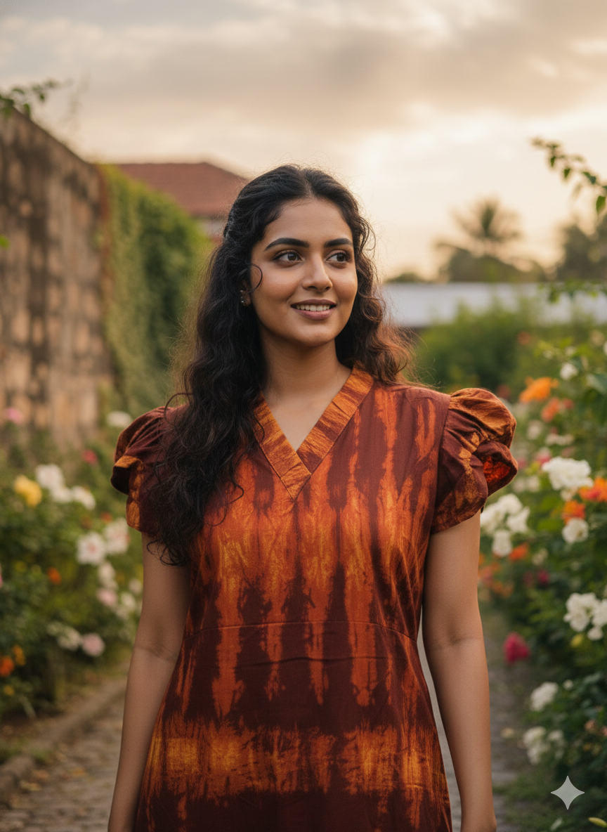 Collar neck chungidi non feeding frock-burnt orange