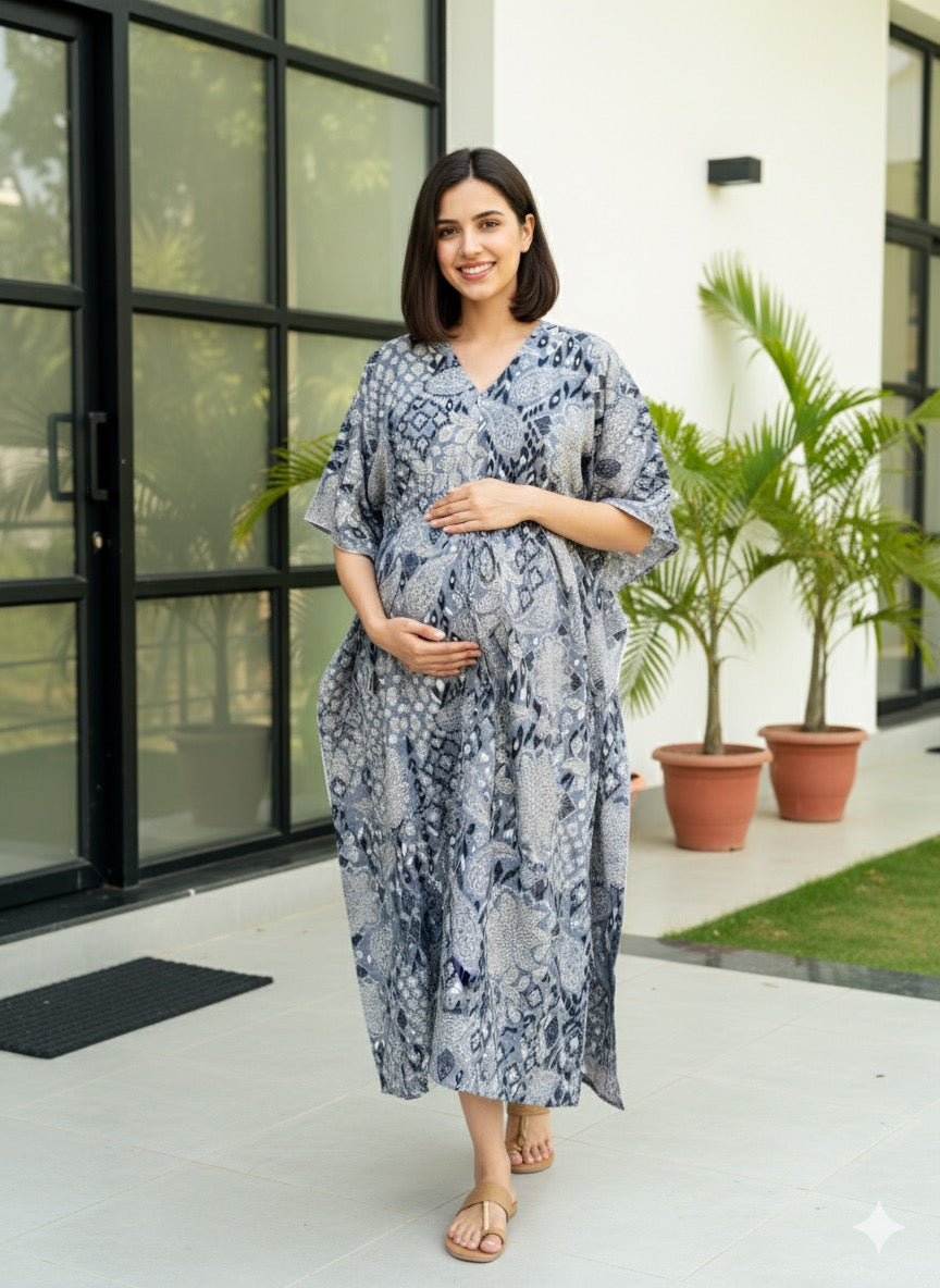 Premium floral kaftan in pure soft cotton fabric with centre zip &length 57”