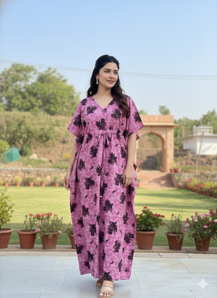 Premium floral kaftan in RAYON fabric with double side zip &length 56” (size xxl)