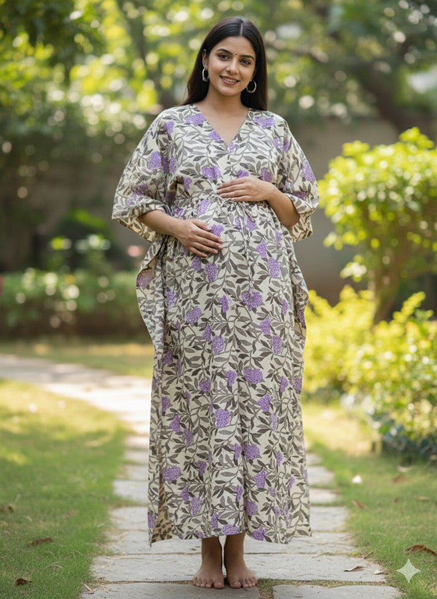 Premium floral kaftan in pure soft cotton fabric with centre zip &length 57”