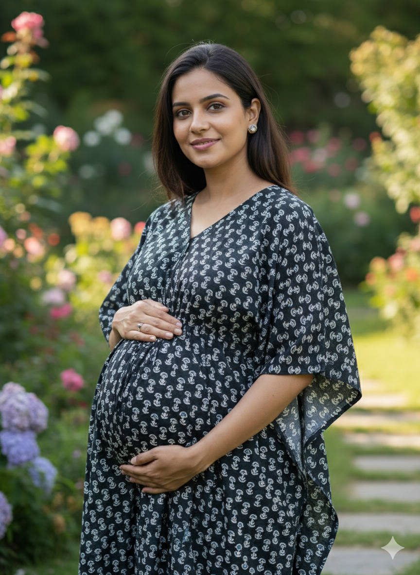 Premium floral kaftan in pure soft cotton fabric with centre zip &length 57” (free size L-5xl)