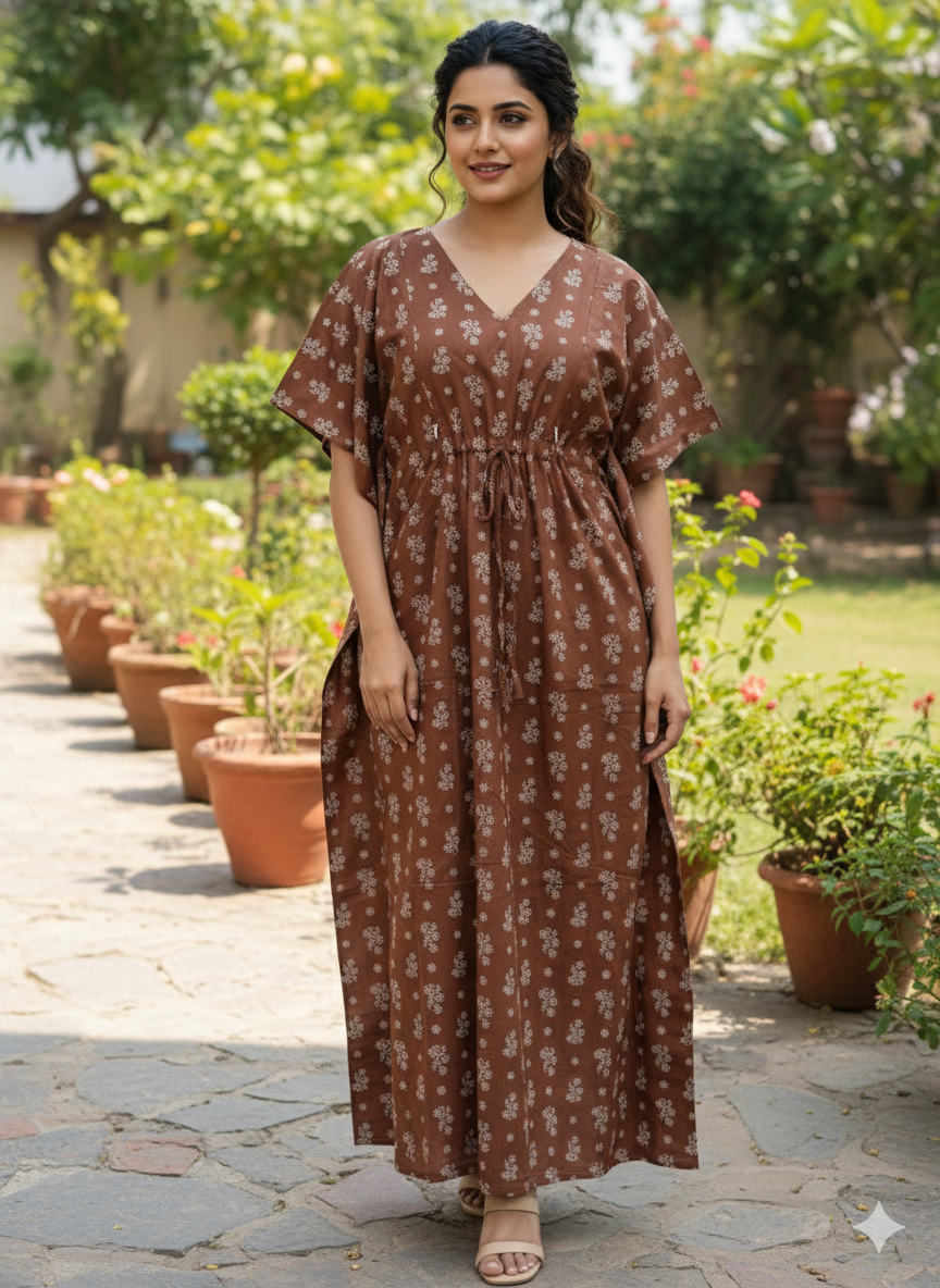 Floral feeding kaftans-brown