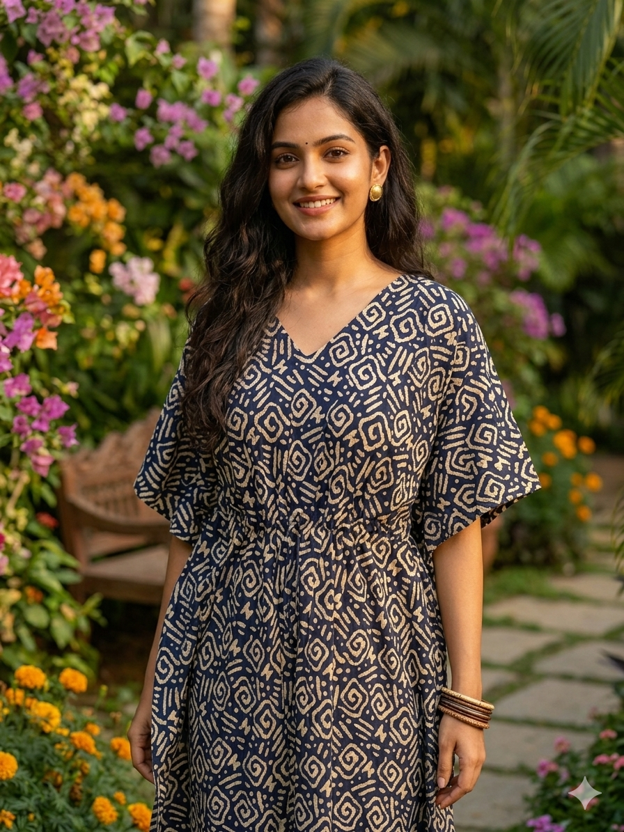 Batik feeding kaftan-navyblue