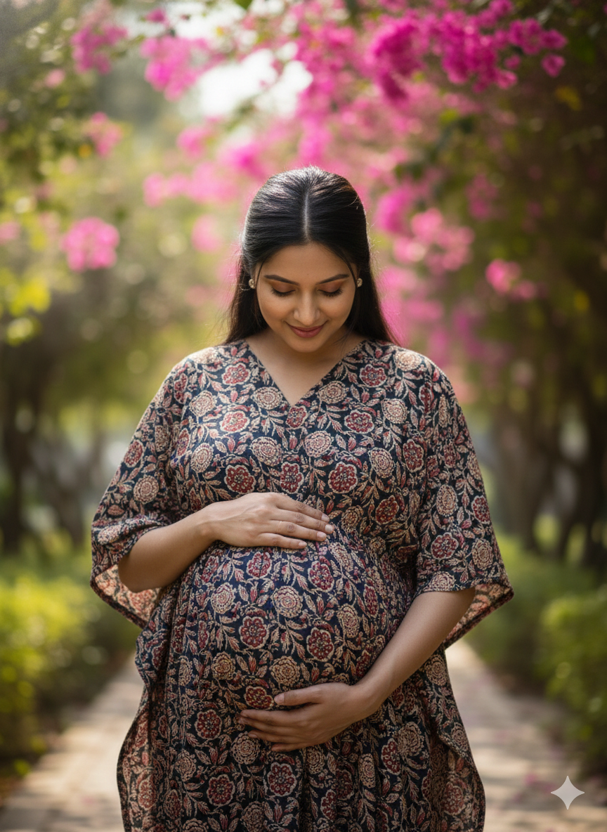 Premium floral kaftan in pure soft cotton fabric with centre zip &length 57” (free size L-5xl)