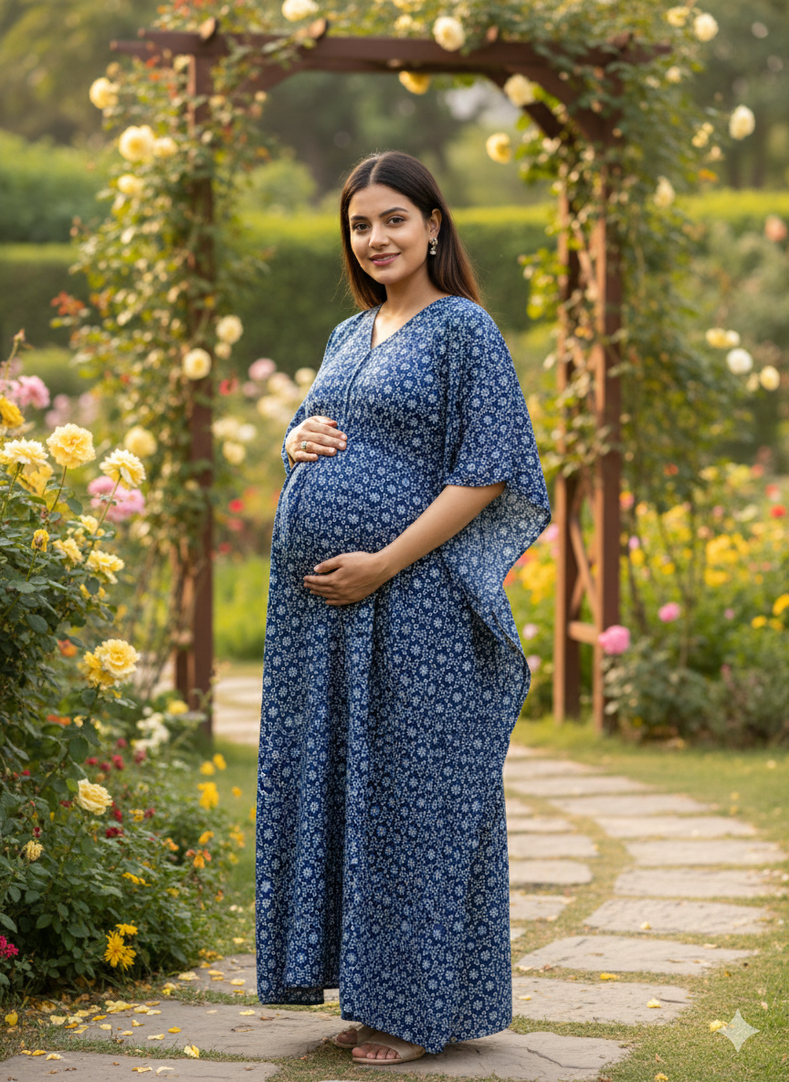 Premium floral kaftan in pure soft cotton fabric with centre zip &length 57” (free size L-5xl)