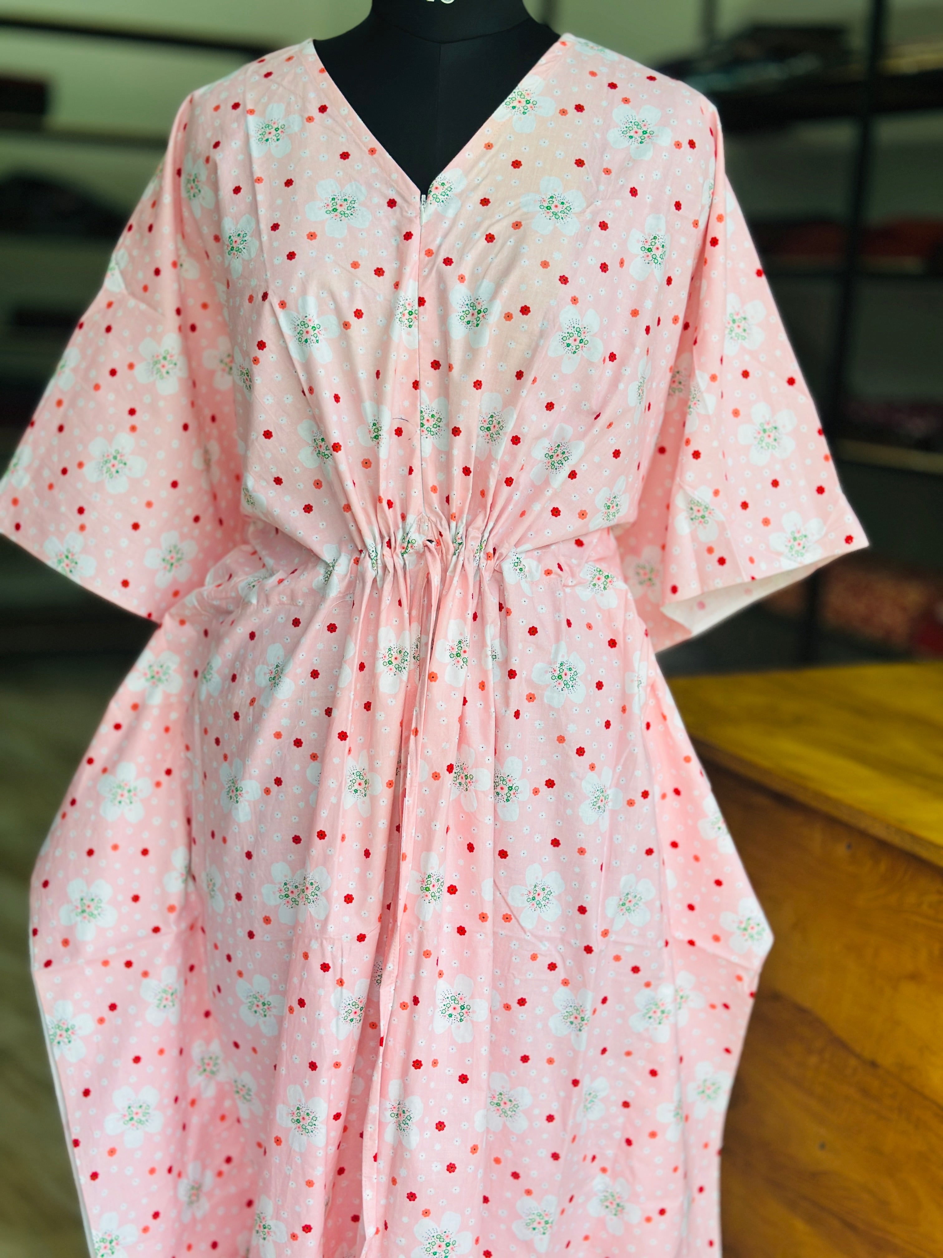 Premium floral print kaftan in jaipur cotton fabric with centre zip