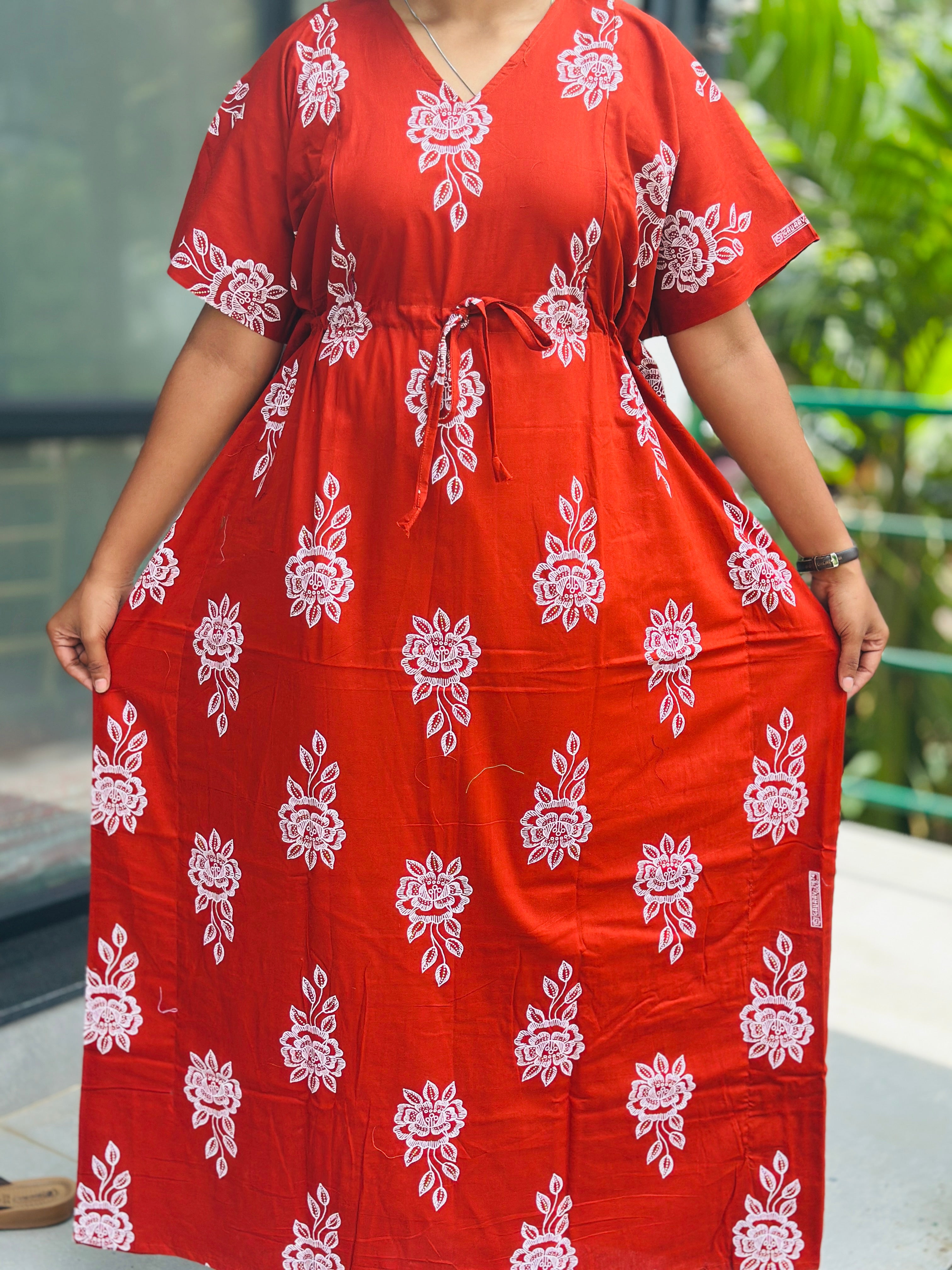 Floral feeding kaftan brickred