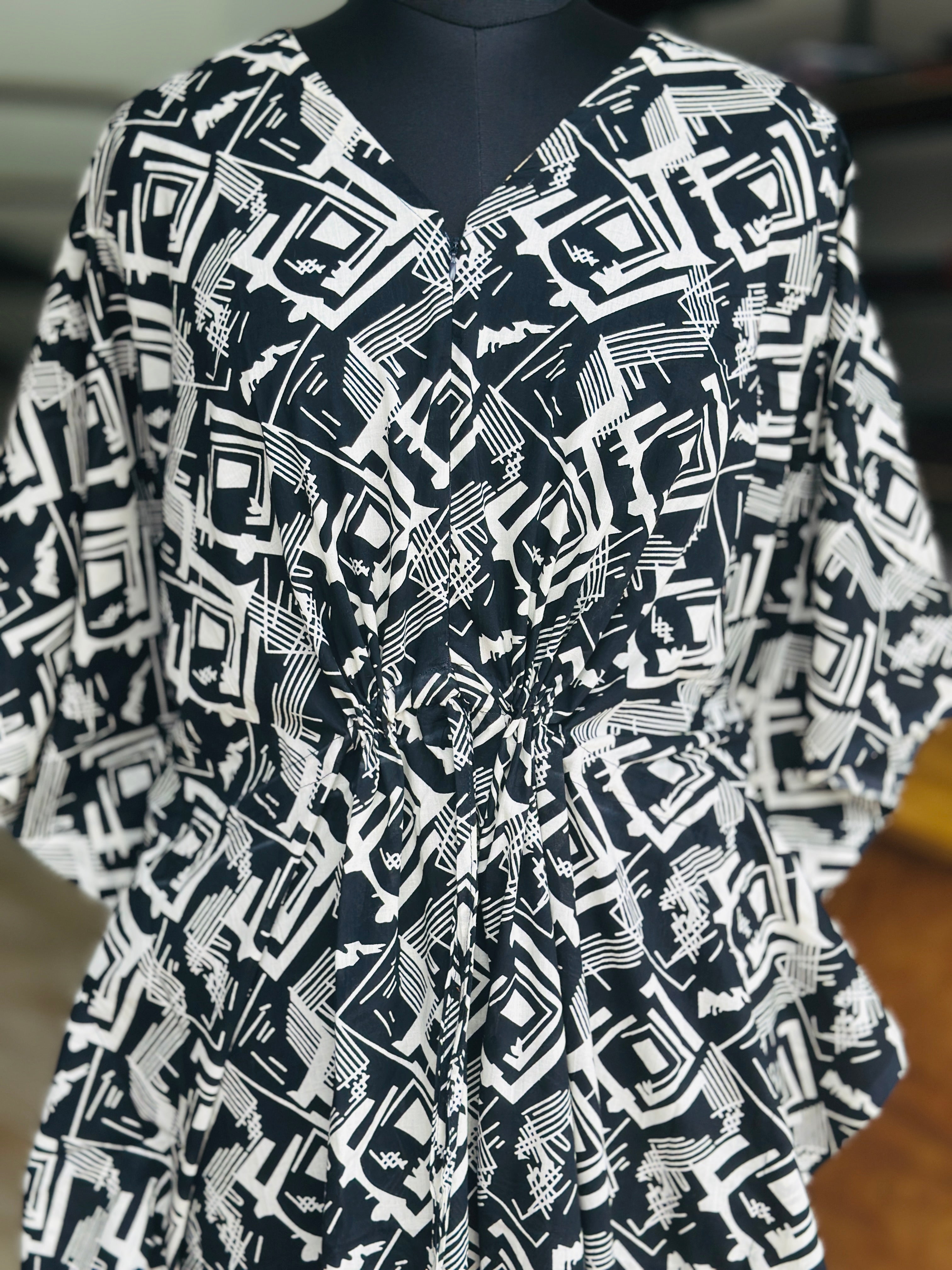 Premium zigzag print kaftan in jaipur cotton fabric with centre zip