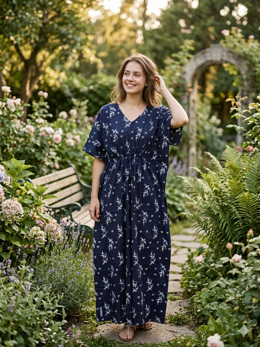 Floral feeding kaftans-navyblue