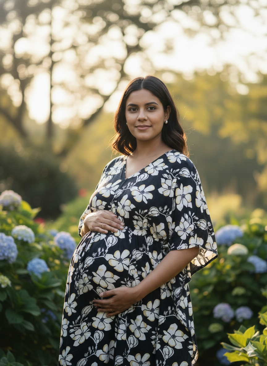 Premium floral kaftan in pure soft cotton fabric with centre zip &length 57” (free size L-5xl)