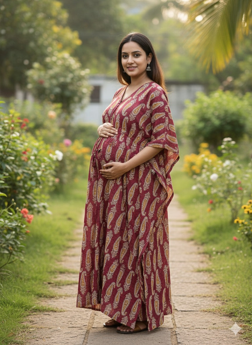 Premium floral kaftan in pure soft cotton fabric with centre zip &length 57”