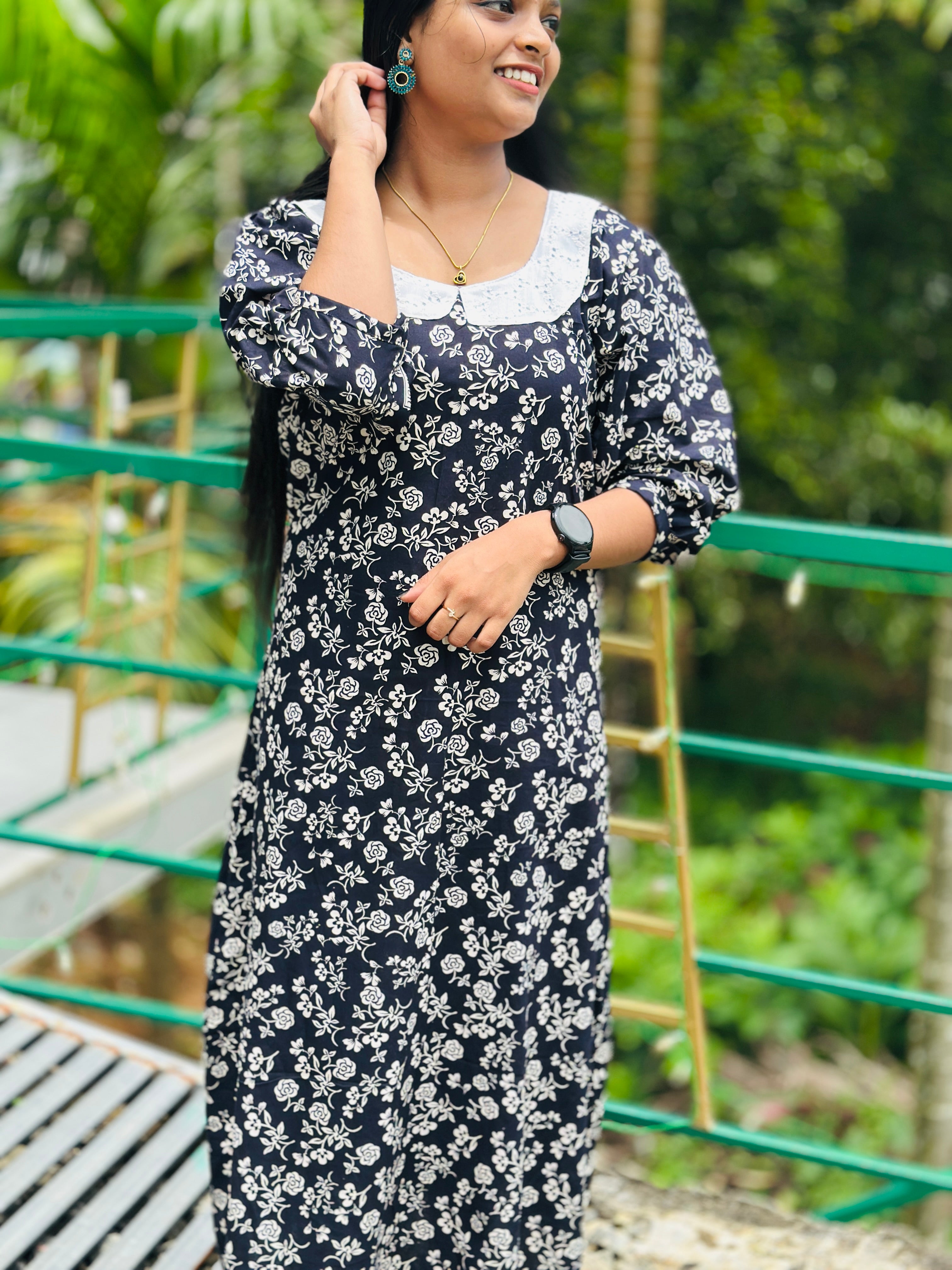 Peterpan collar 3/4 sleeve non feeding frock