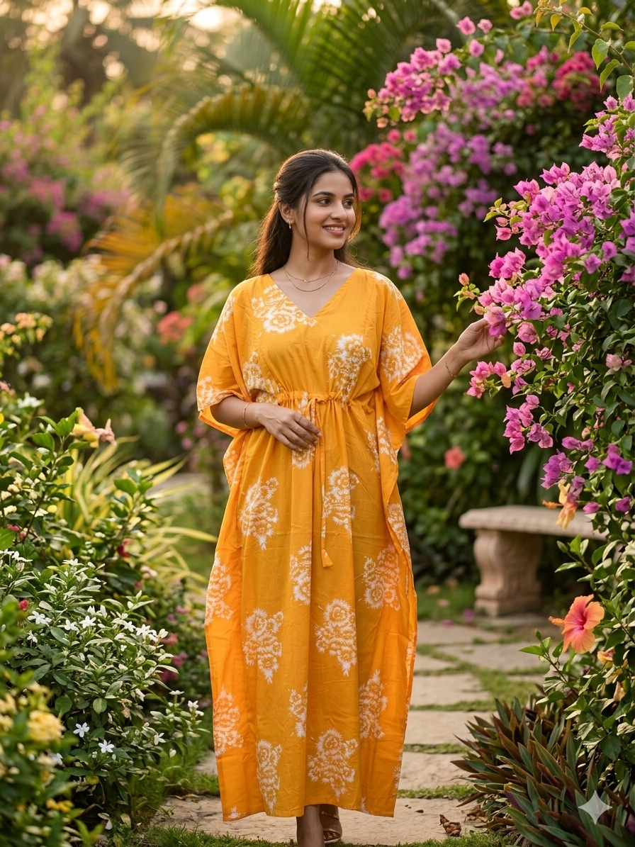 Floral feeding kaftan-mangoyellow
