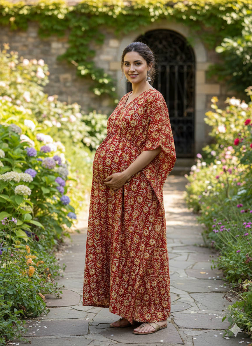 Premium floral kaftan in pure soft cotton fabric with centre zip &length 57”