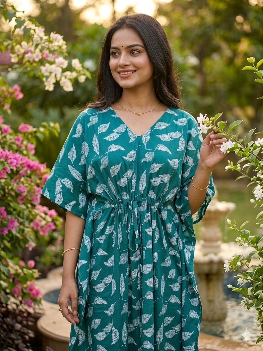 Leafy feeding kaftan-peacock