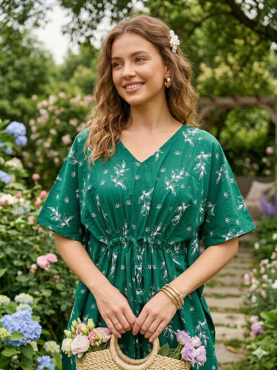 Floral feeding kaftans-bottle green