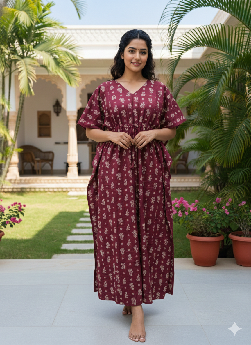 Floral feeding kaftans-meroon