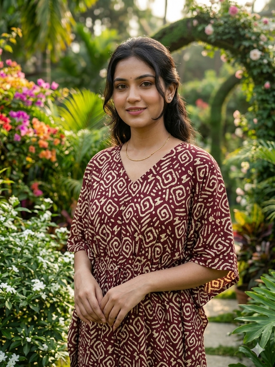 Batik feeding kaftan-meroon