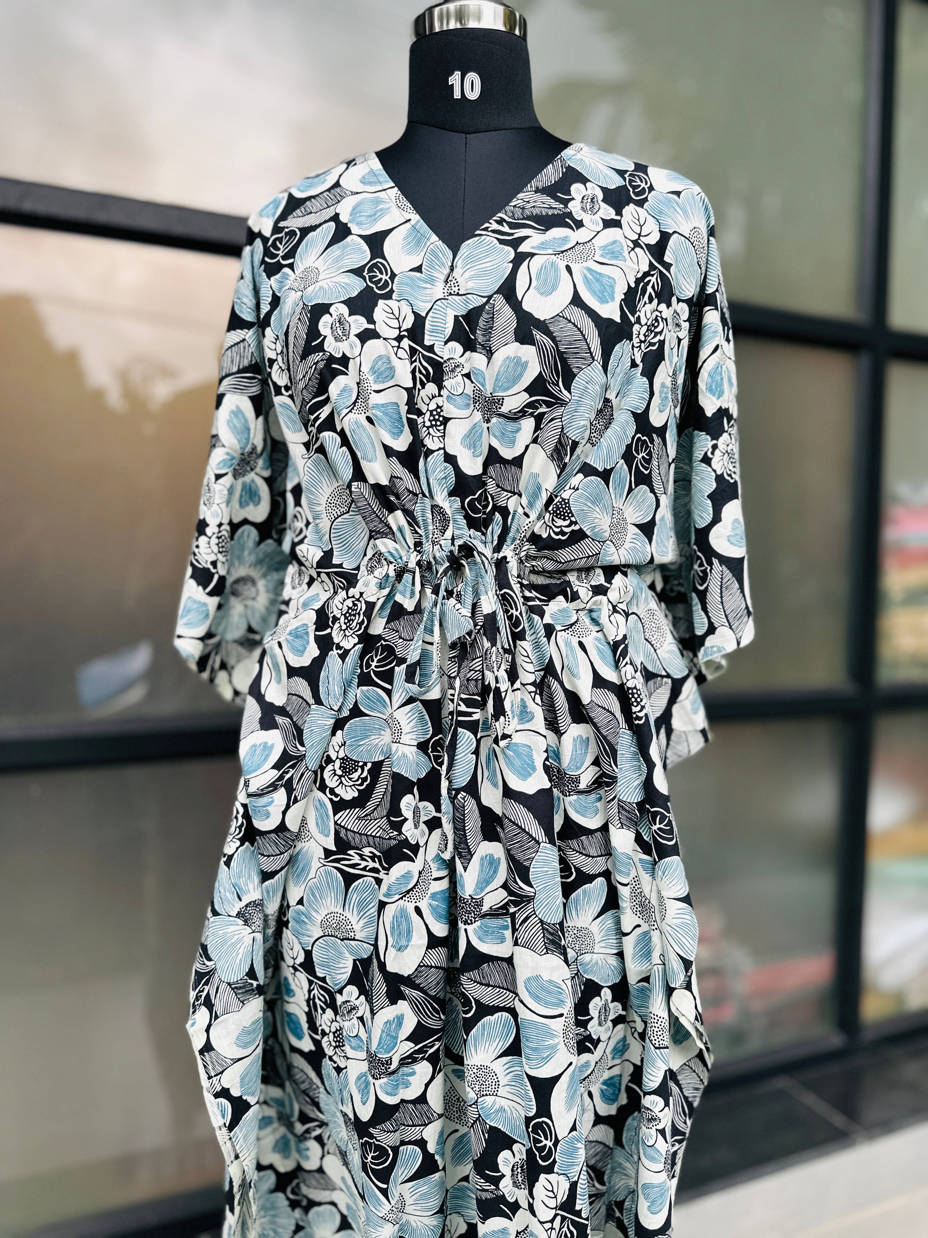 Premium floral kaftan in jaipur cotton fabric with centre zip