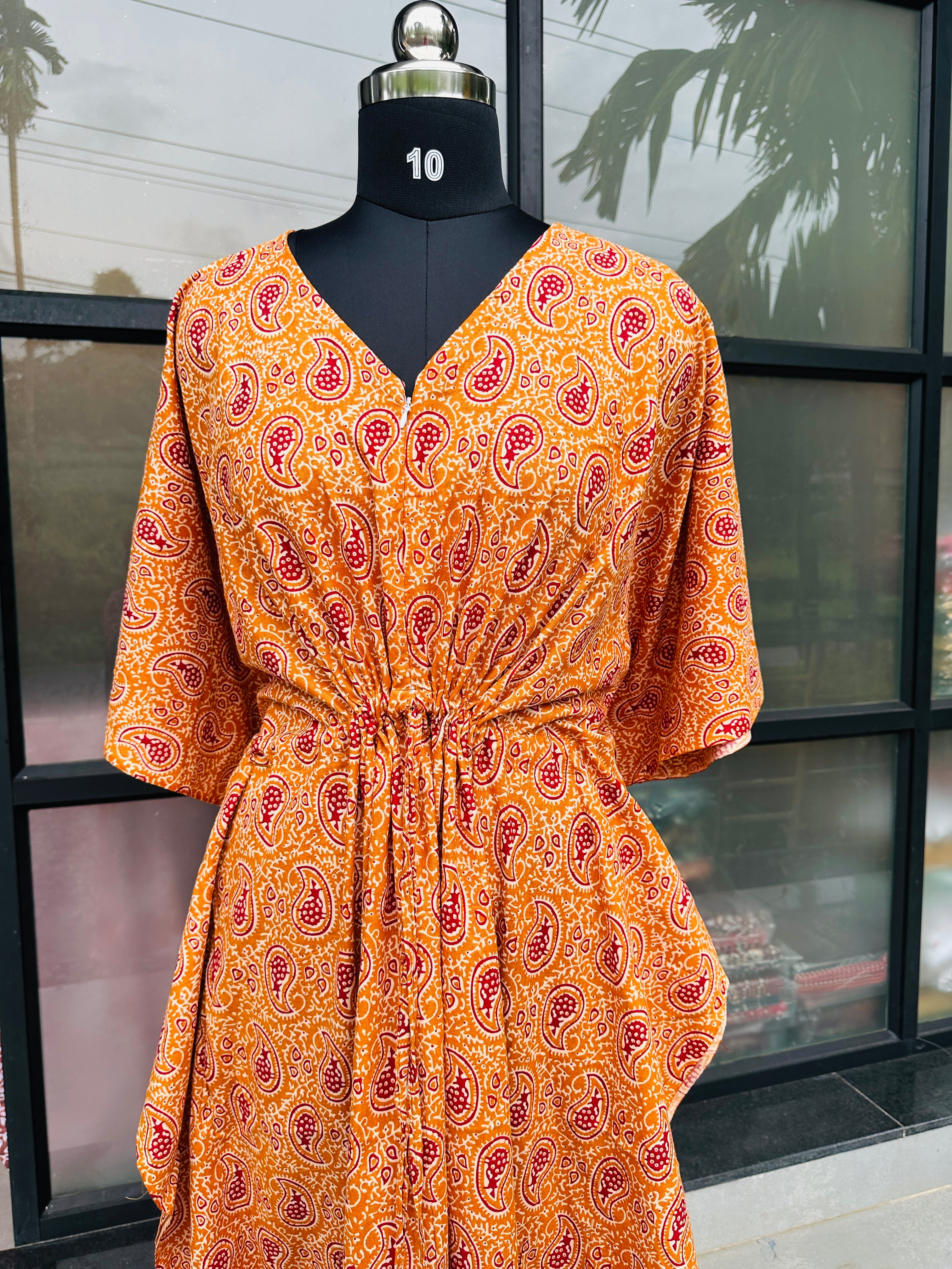 Premium kalankari kaftan in jaipur cotton fabric with centre zip