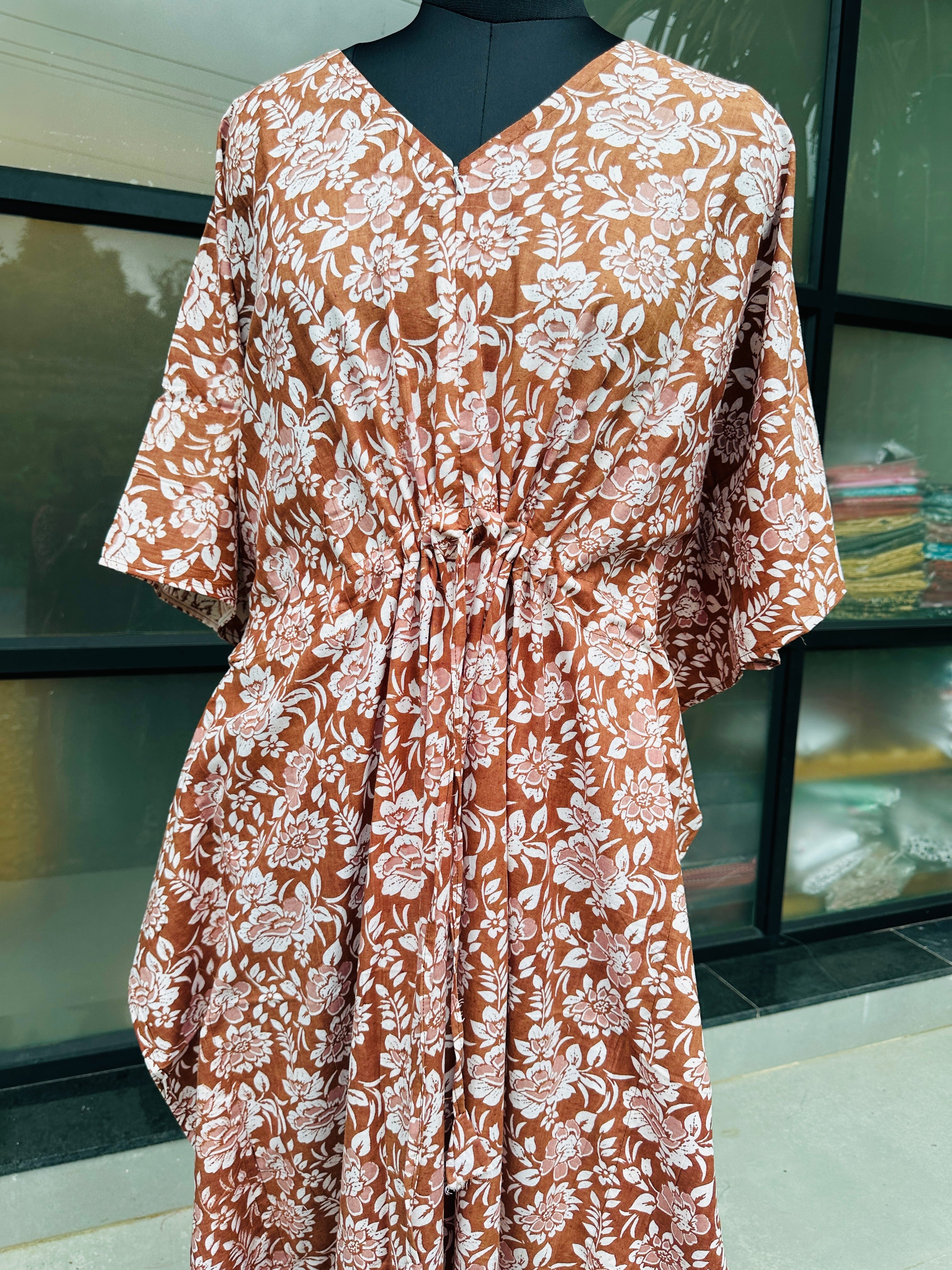 Premium floral kaftan in jaipur cotton fabric with centre zip