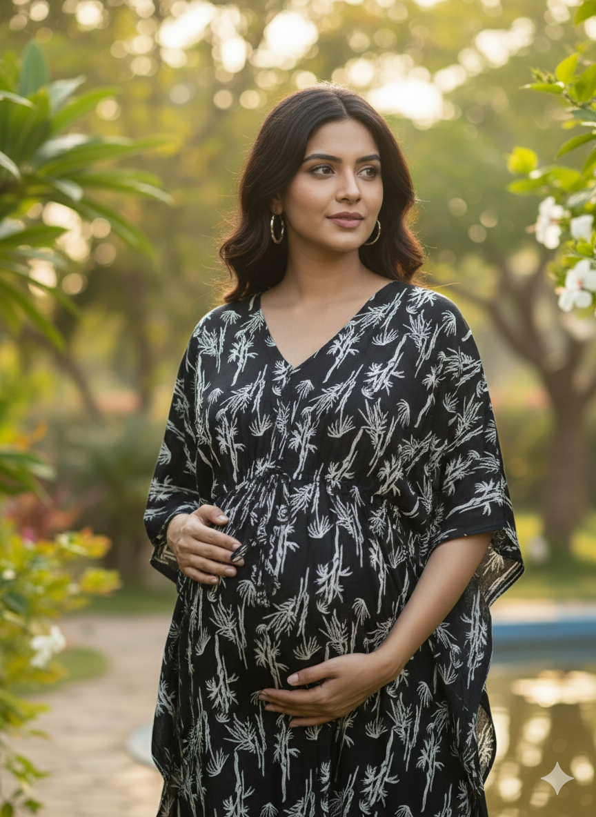 Premium floral kaftan in pure soft cotton fabric with centre zip &length 57” (free size L-5xl)