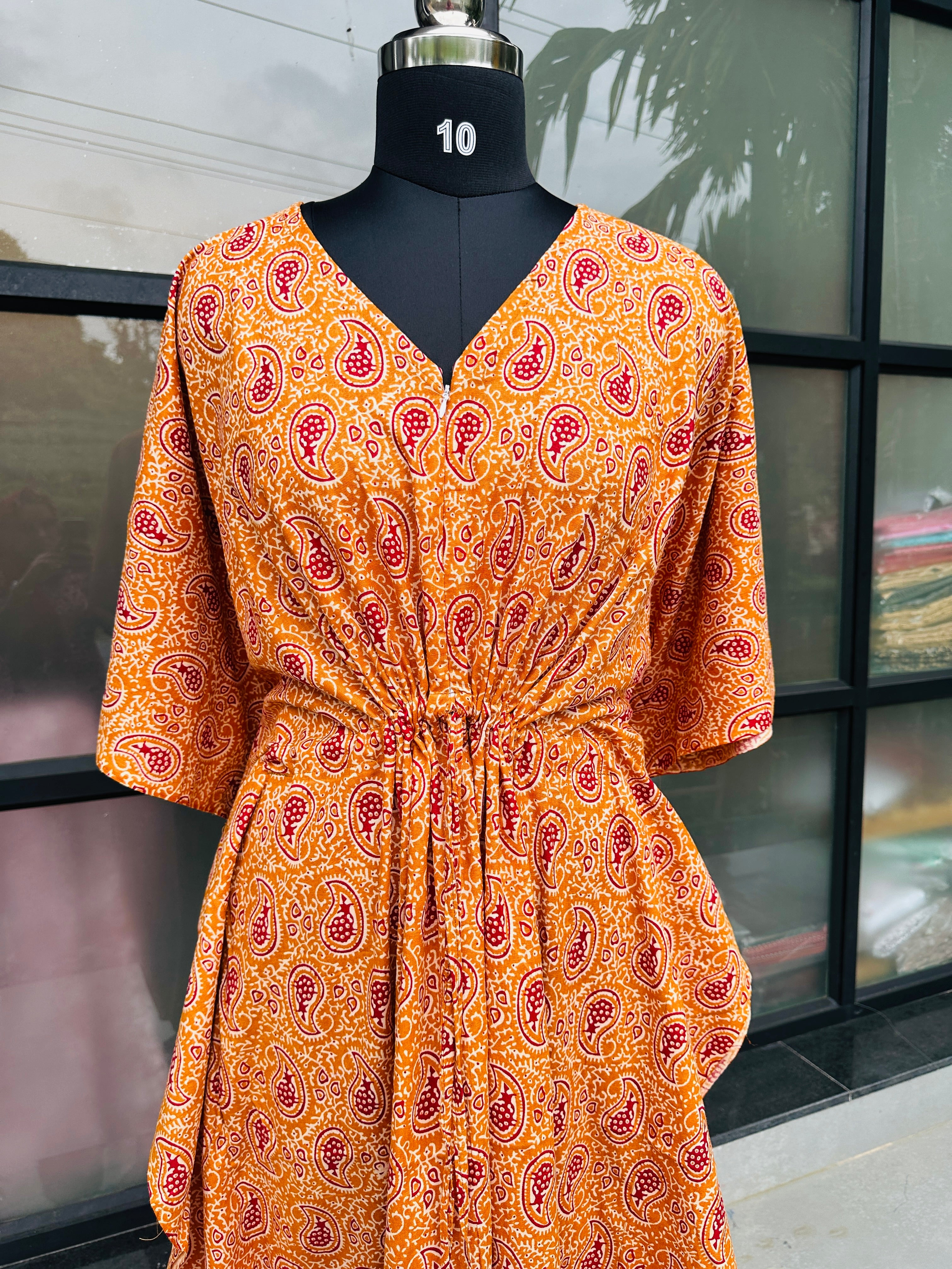 Premium kalankari kaftan in jaipur cotton fabric with centre zip