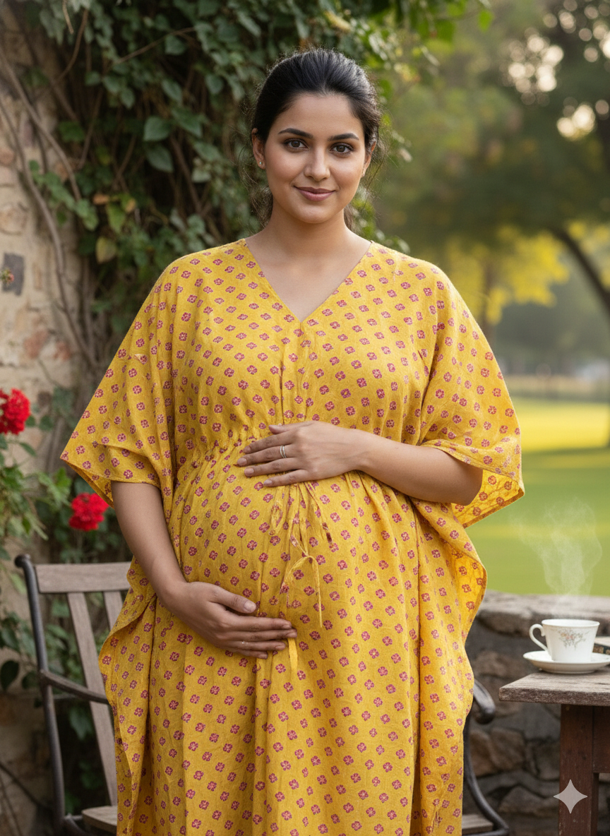 Premium floral kaftan in pure soft cotton fabric with centre zip &length 57” (free size L-5xl)