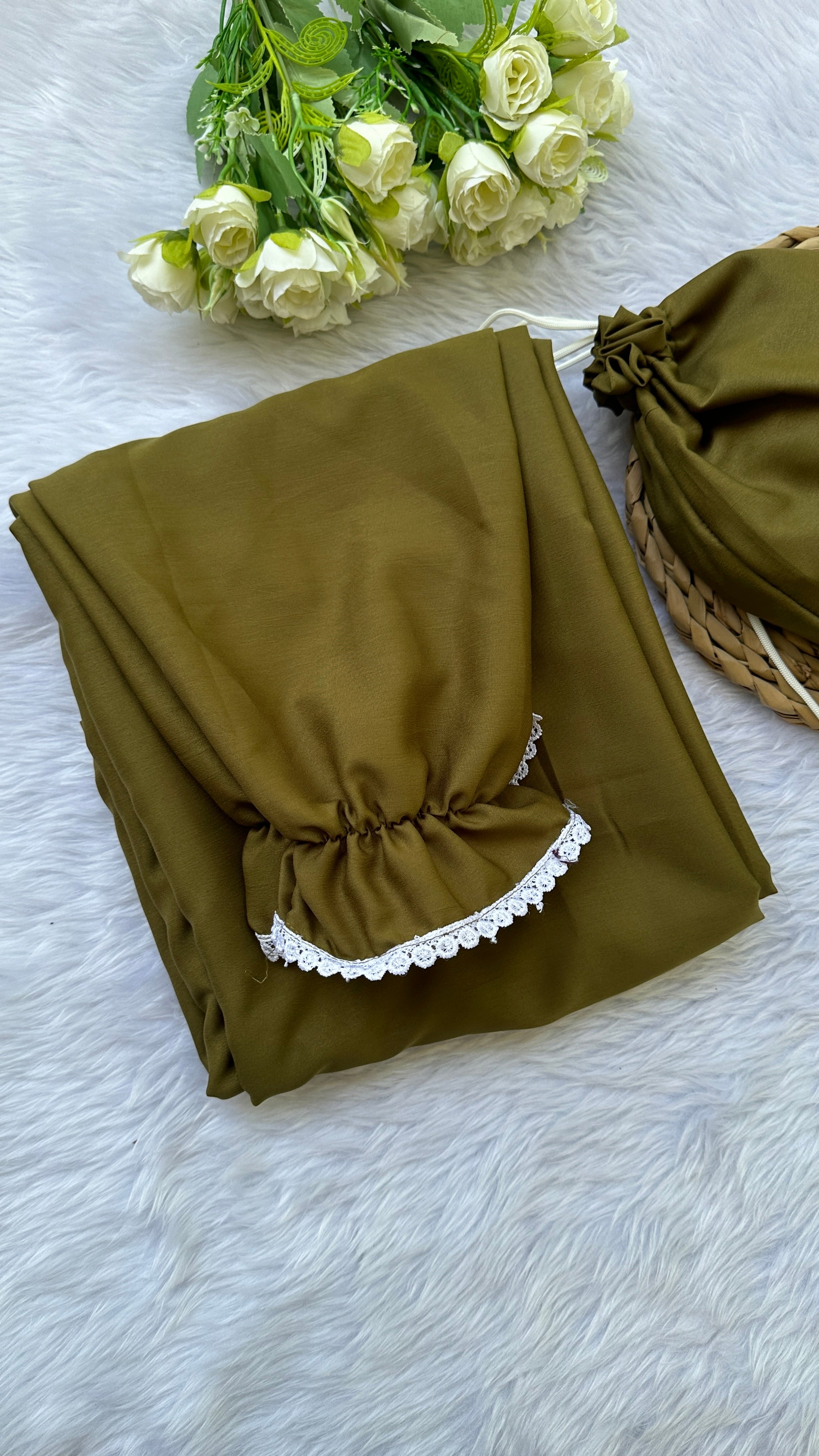 Olive green premium crepe prayer dress with small lace