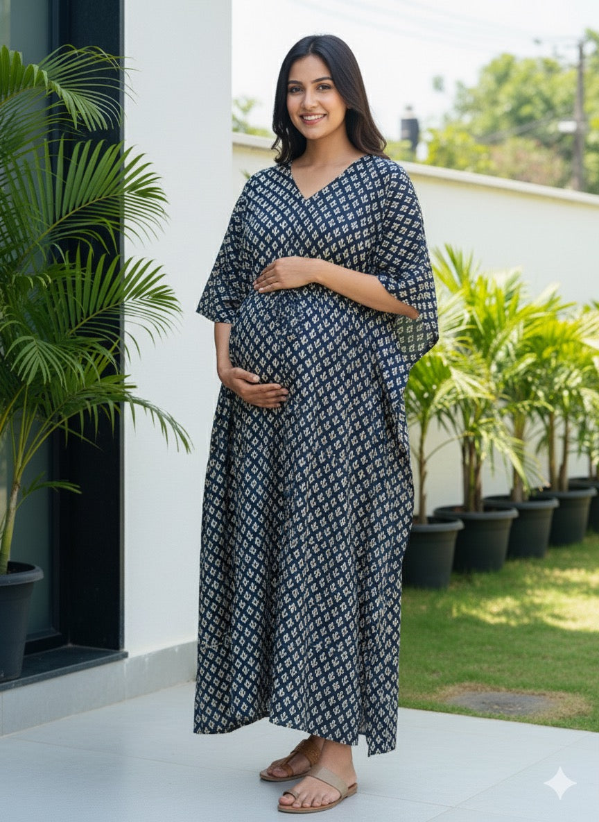 Premium floral kaftan in pure soft cotton fabric with centre zip &length 57”