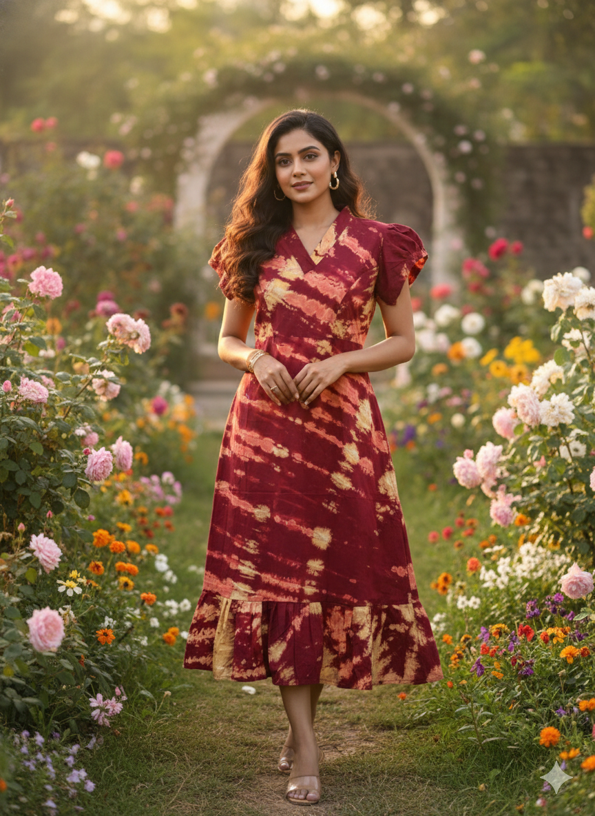 Collar neck chungidi feeding frock-meroon