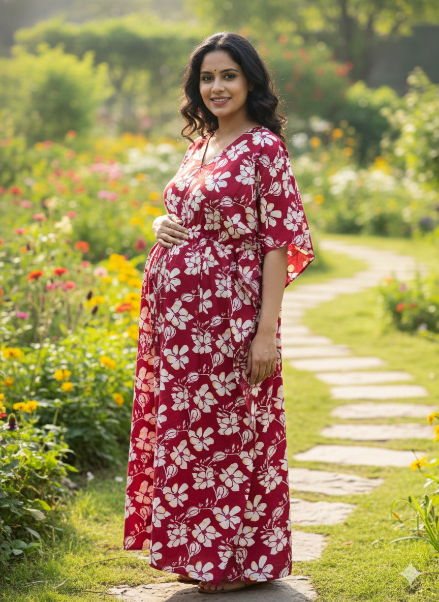 Premium floral kaftan in pure soft cotton fabric with centre zip &length 57” (free size L-5xl)