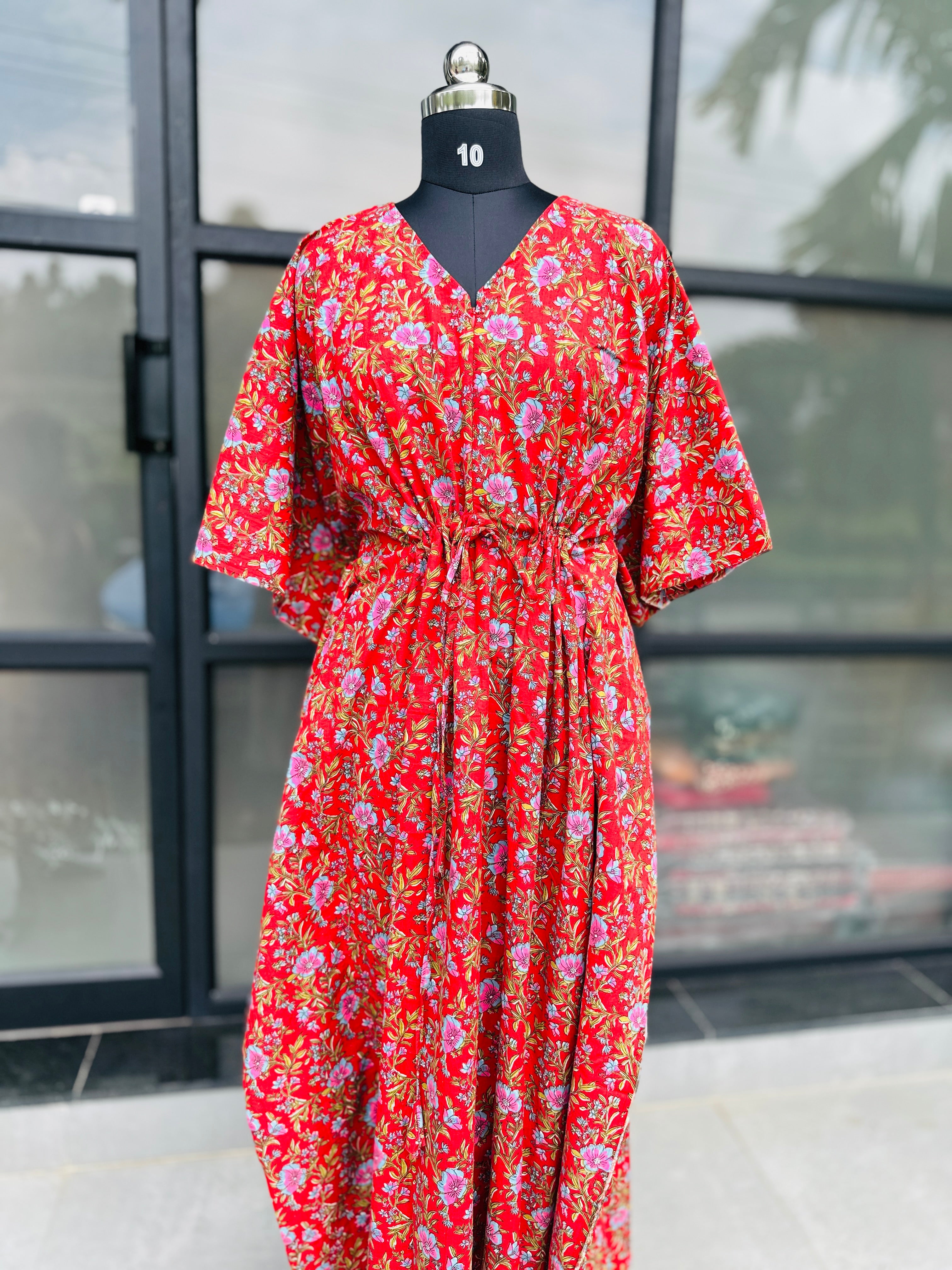 Premium floral kaftan in jaipur cotton fabric with centre zip