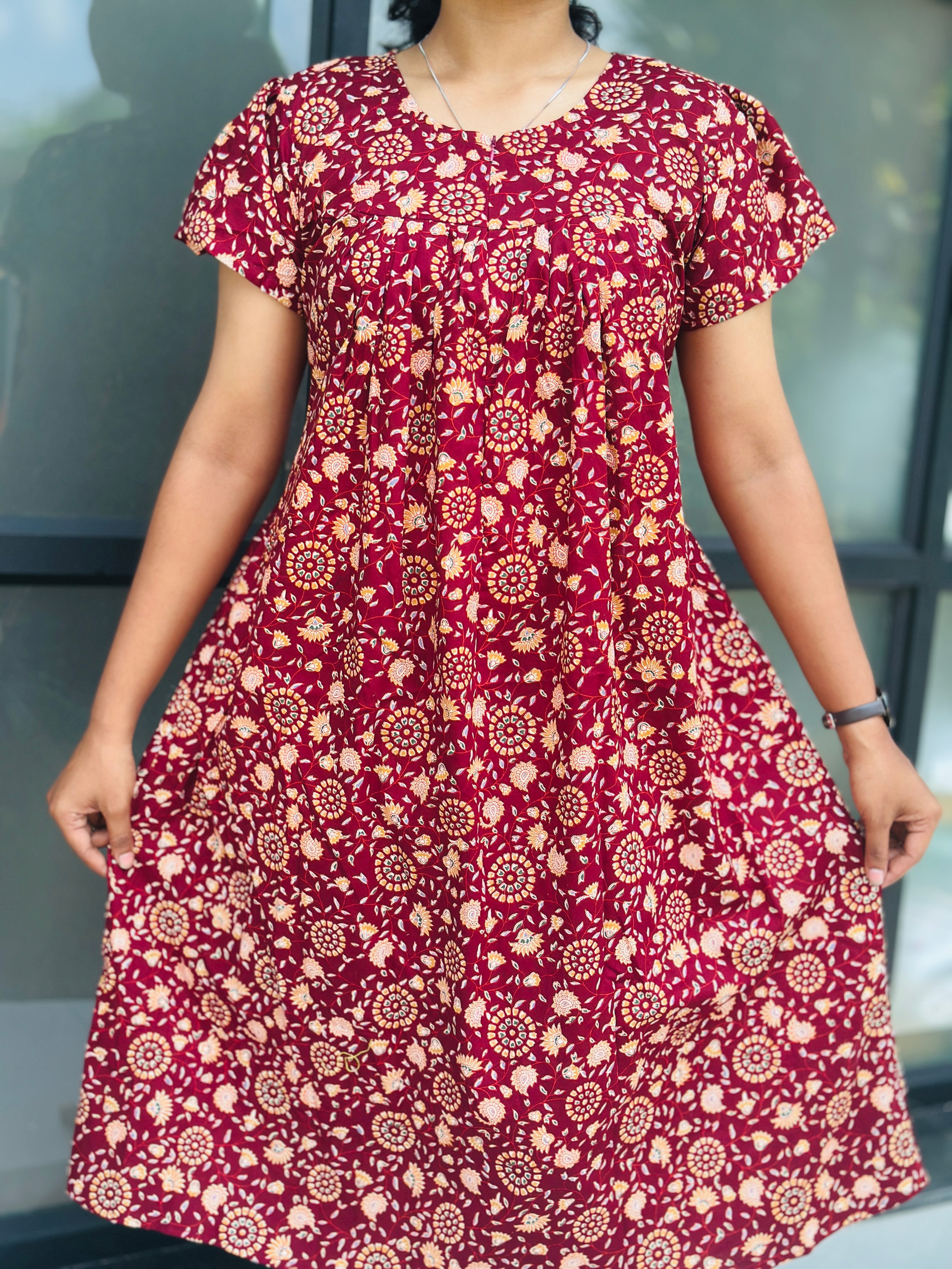 Pleated A- line nightfrock with centre zip