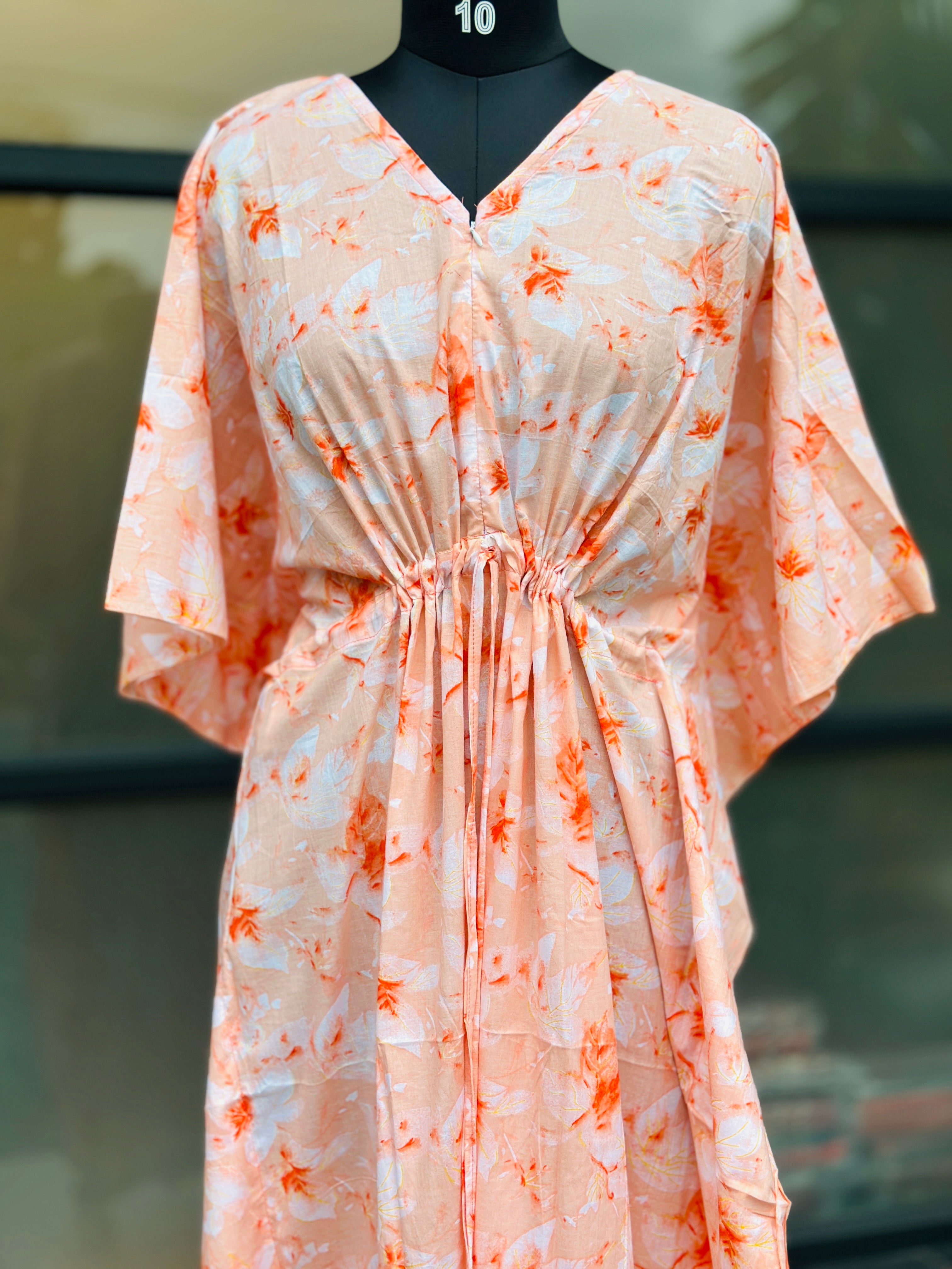 Premium floral kaftan in jaipur cotton fabric with centre zip